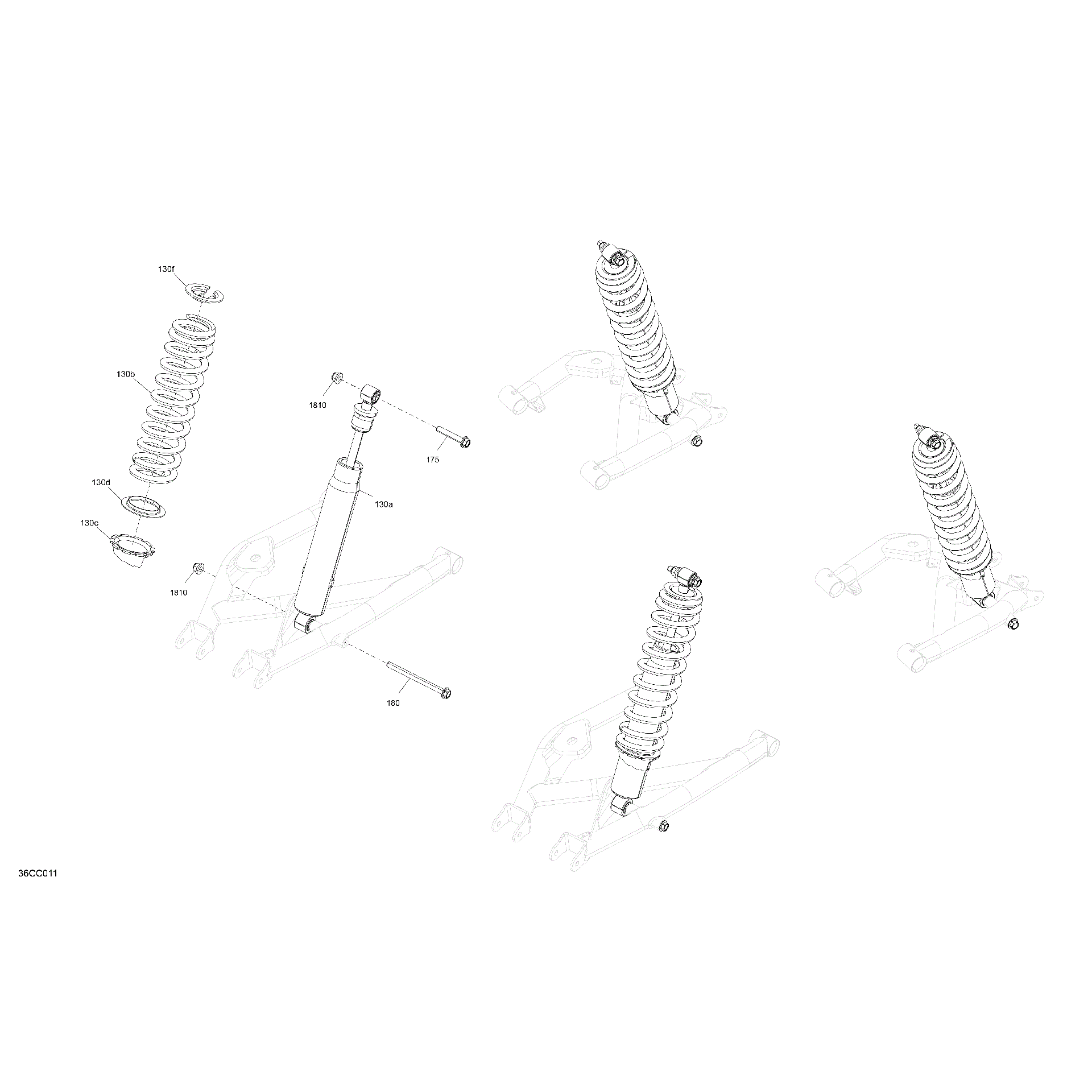 An Image of a Genuine Can-Am Parts Schematic Diagram showing the schematic - SUSPENSION - REAR SHOCKS