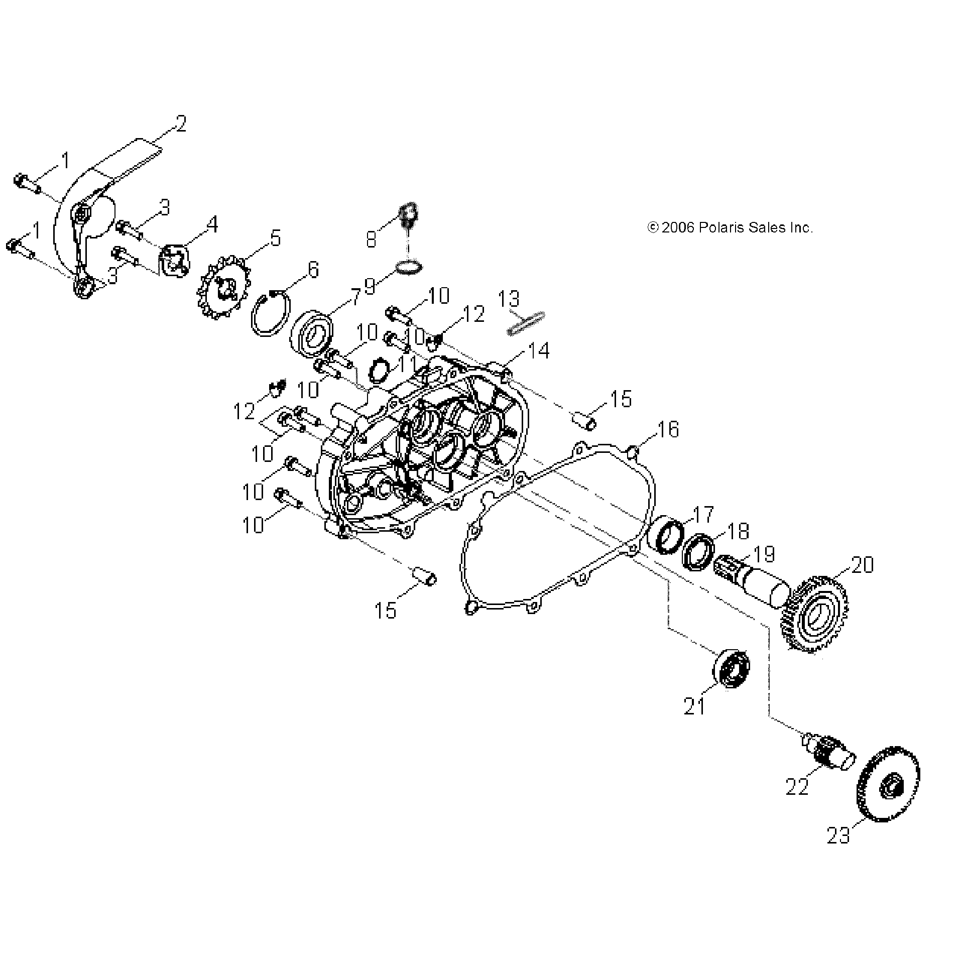 An Image of a Genuine Polaris Parts Schematic Diagram showing the schematic - DRIVE TRAIN: TRANSMISSION - 2016 POLARIS OUTLAW 50