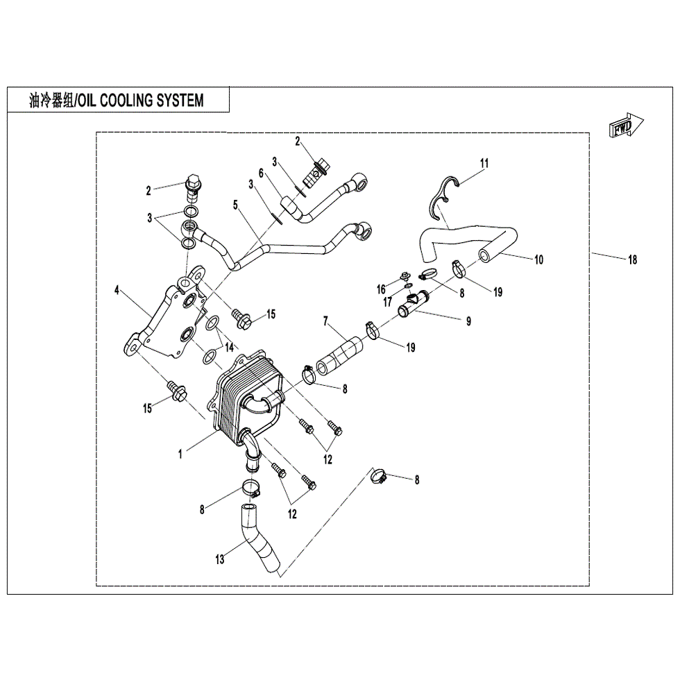 An Image of a Genuine CFMOTO Parts Schematic Diagram showing the schematic - OIL COOLING SYSTEM - 2022 CFMOTO UFORCE 1000