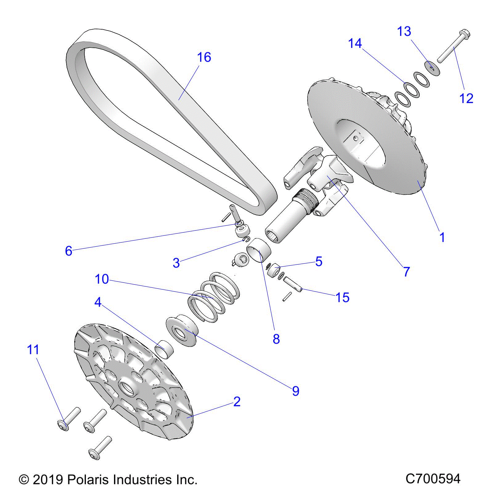 An Image of a Genuine Polaris Parts Schematic Diagram showing the schematic - DRIVE TRAIN: SECONDARY CLUTCH - 2023 POLARIS SPORTSMAN 570 EPS