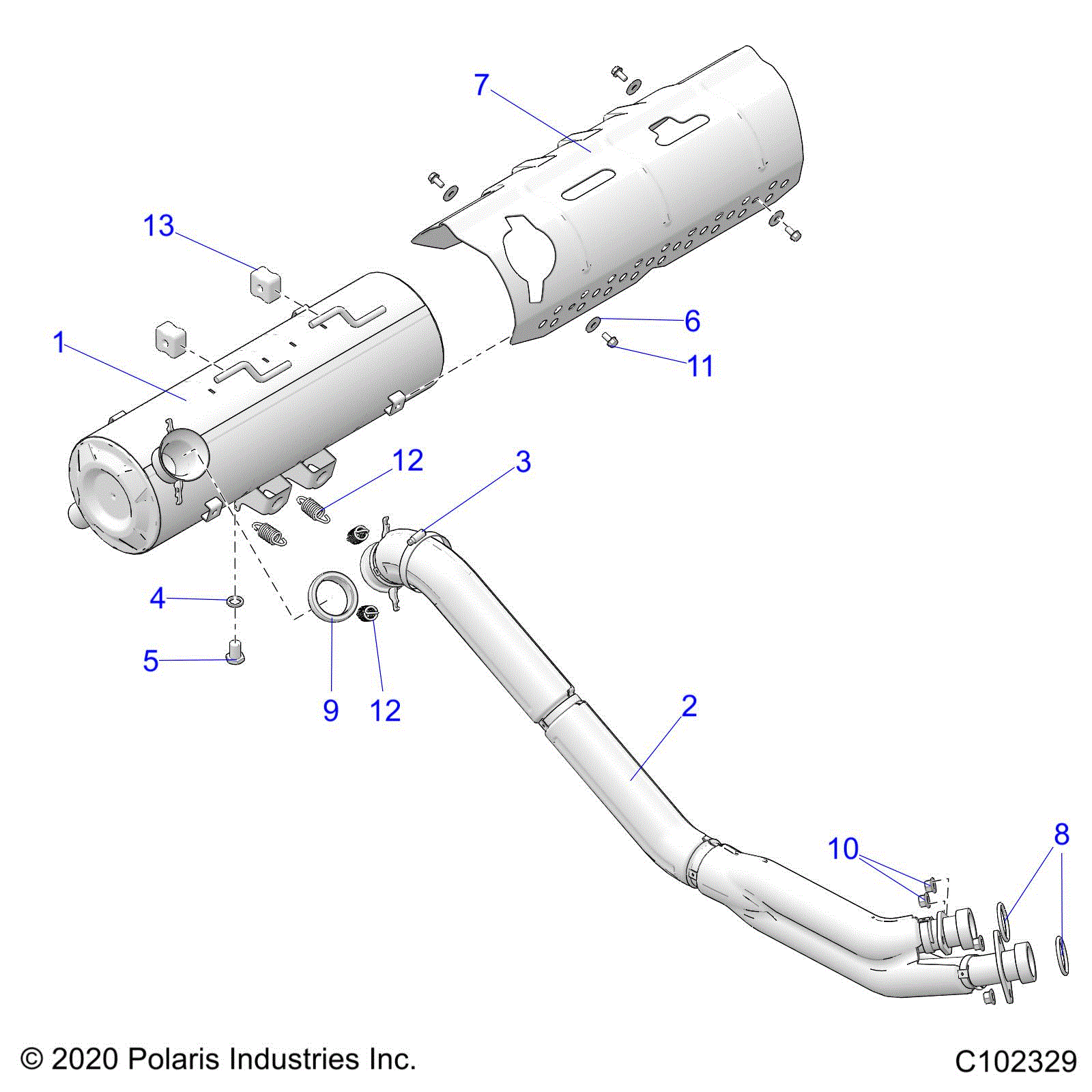 An Image of a Genuine Polaris Parts Schematic Diagram showing the schematic - ENGINE: EXHAUST - 2021 POLARIS SPORTSMAN TOURING 850 48"