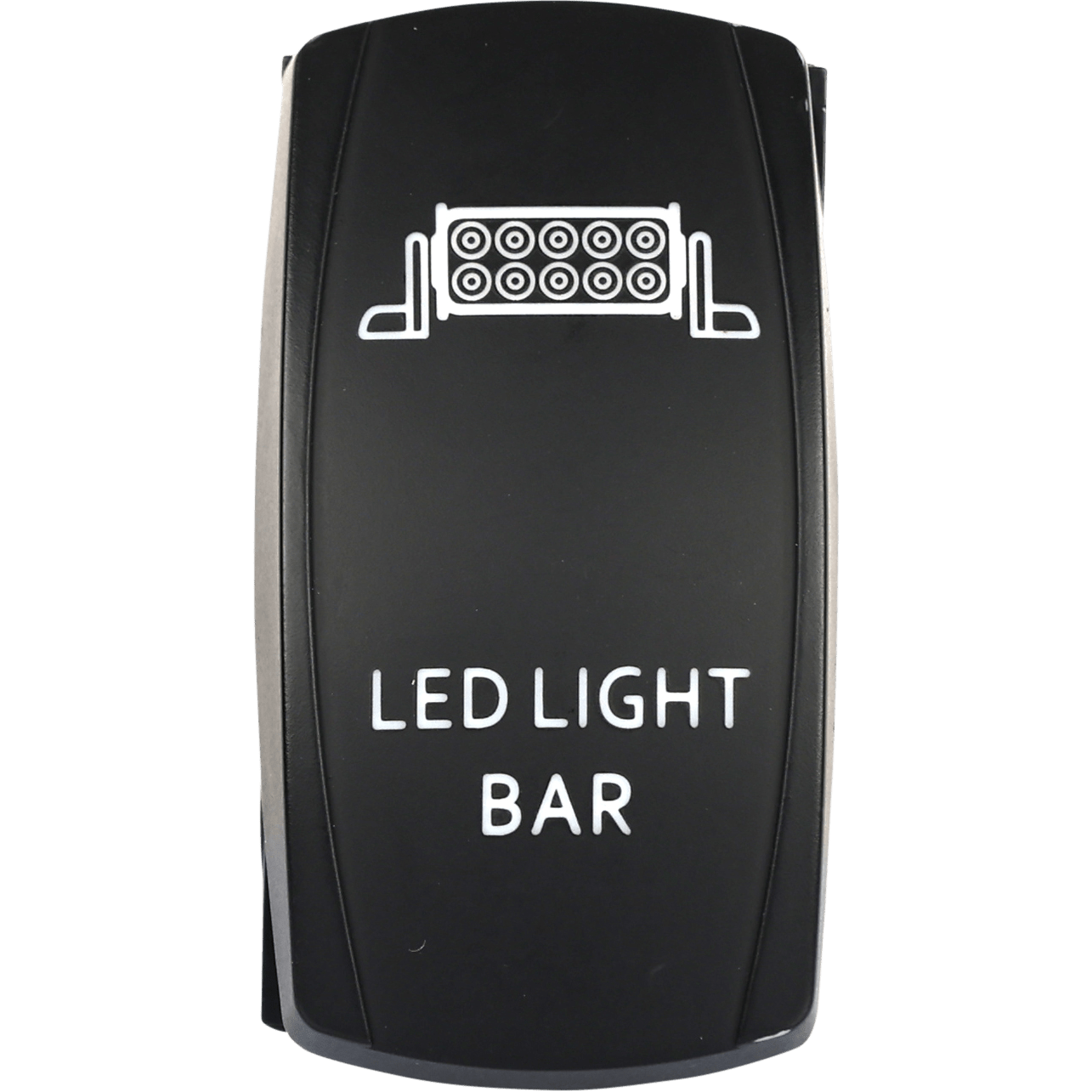 The Light Bar Switch Standard by Open Trail is a black rocker switch with a white light bar diagram and LED LIGHT BAR text, designed for easy installation with simple wiring.