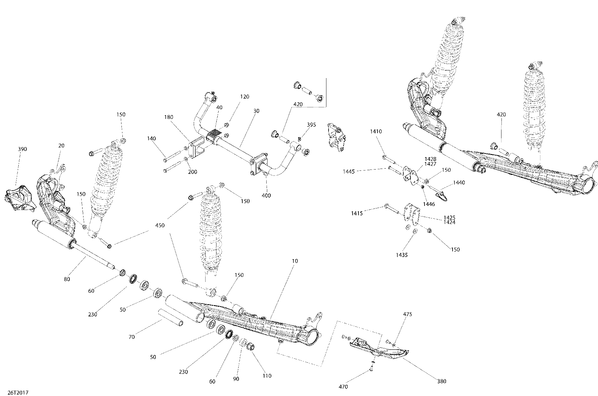 An Image of a Genuine Can-Am Parts Schematic Diagram showing the schematic - REAR SUSPENSION