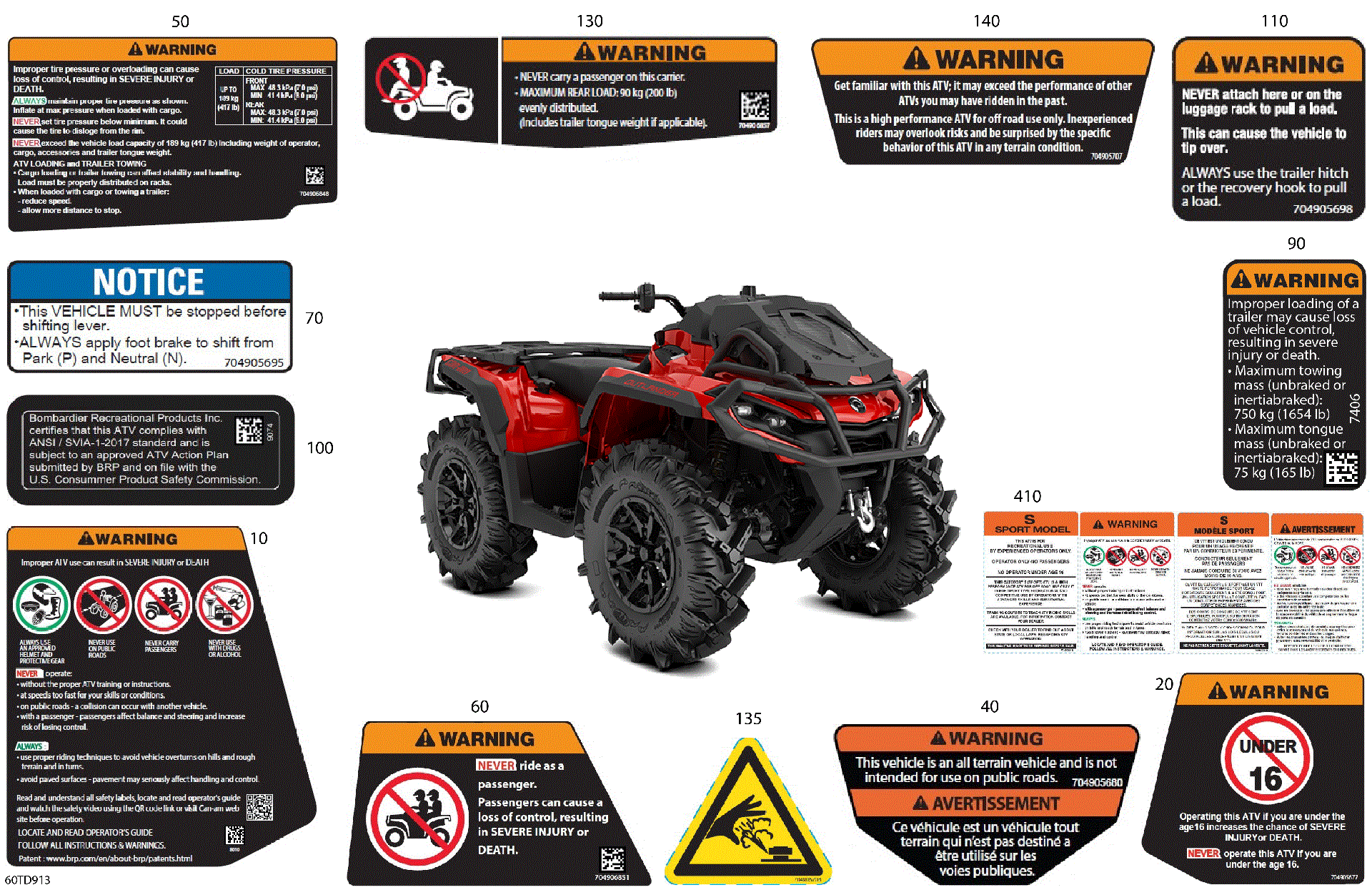 An Image of a Genuine Can-Am Parts Schematic Diagram showing the schematic - BODY - WARNING DECALS