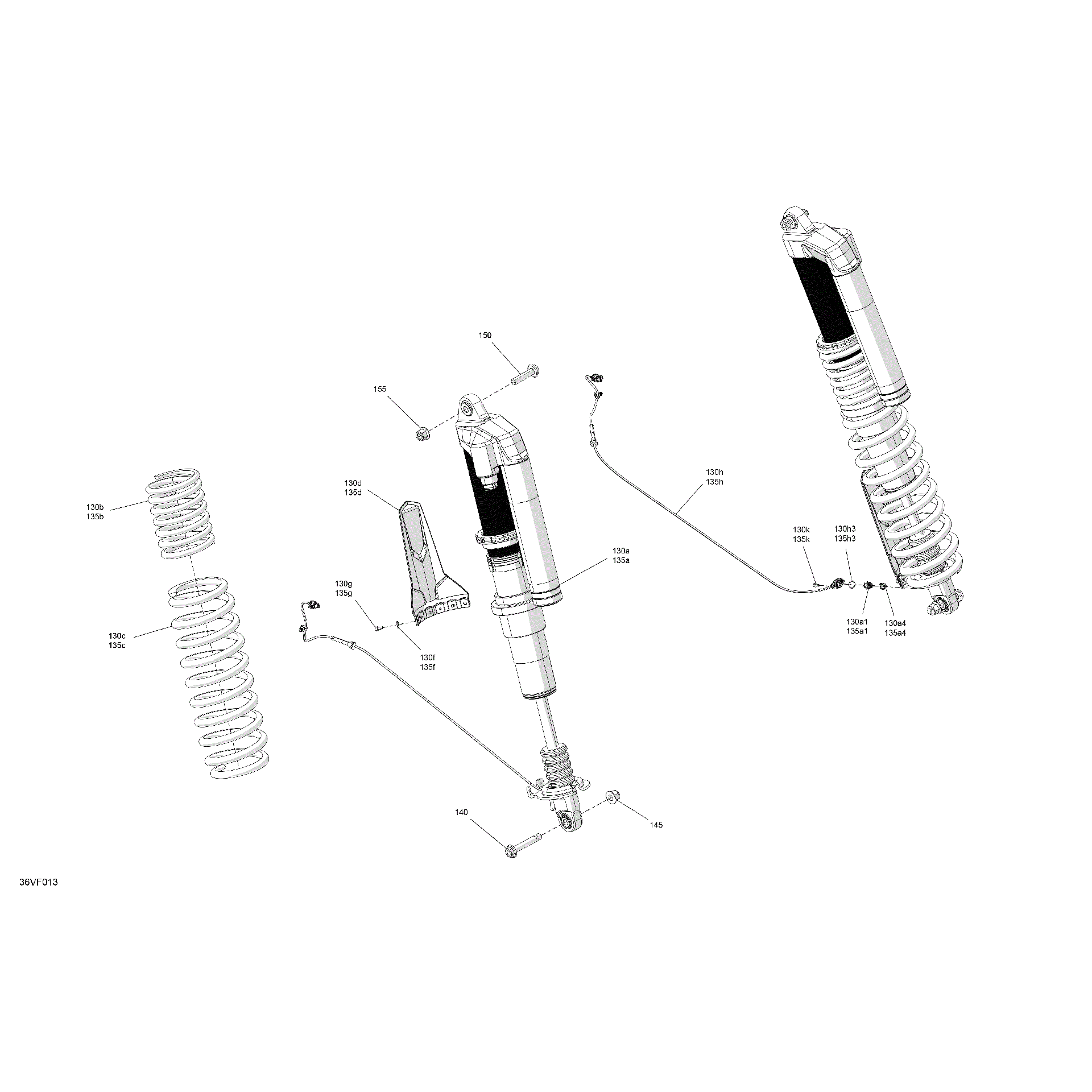 An Image of a Genuine Can-Am Parts Schematic Diagram showing the schematic - SUSPENSION - REAR SHOCKS