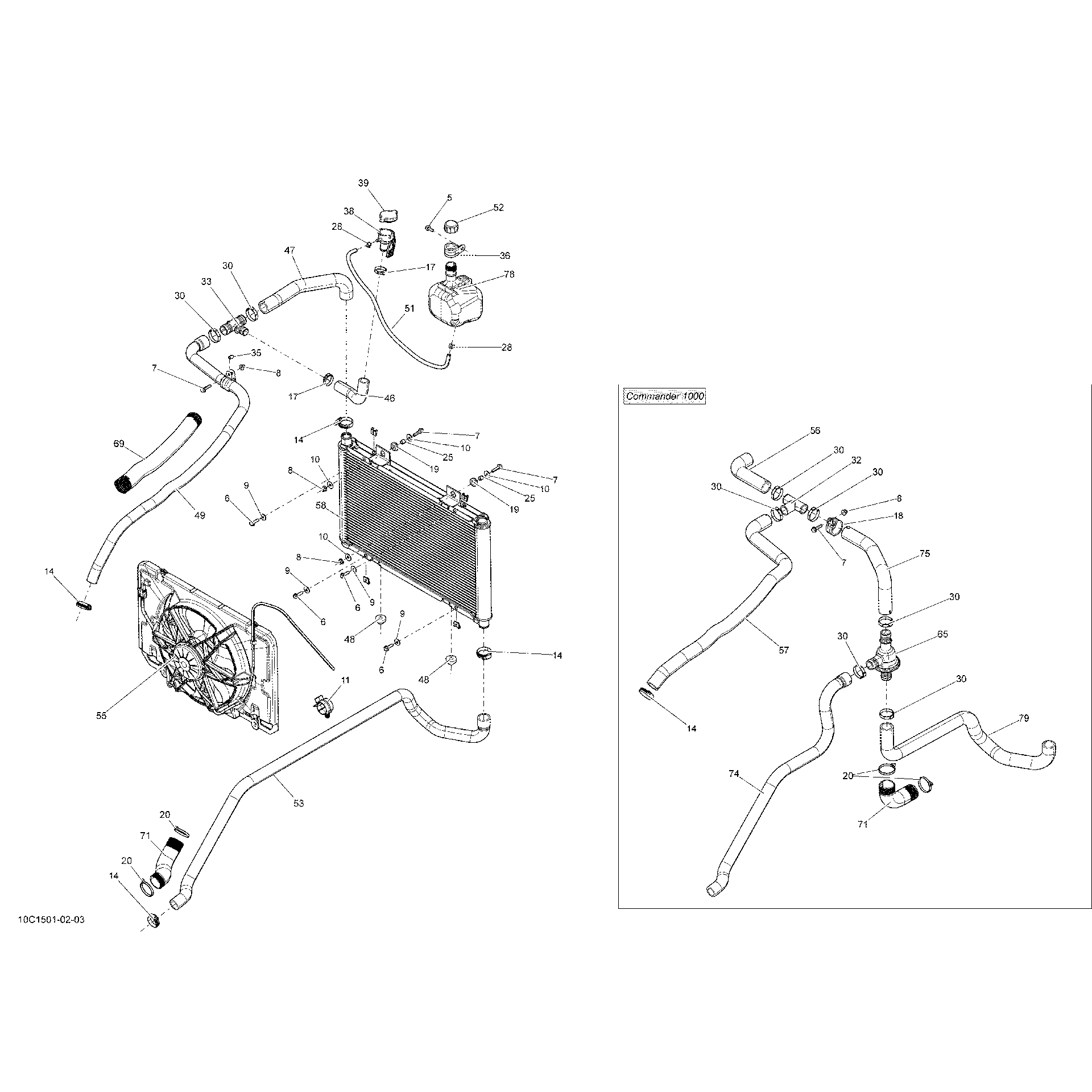 An Image of a Genuine Can-Am Parts Schematic Diagram showing the schematic - COOLING SYSTEM _10C1502