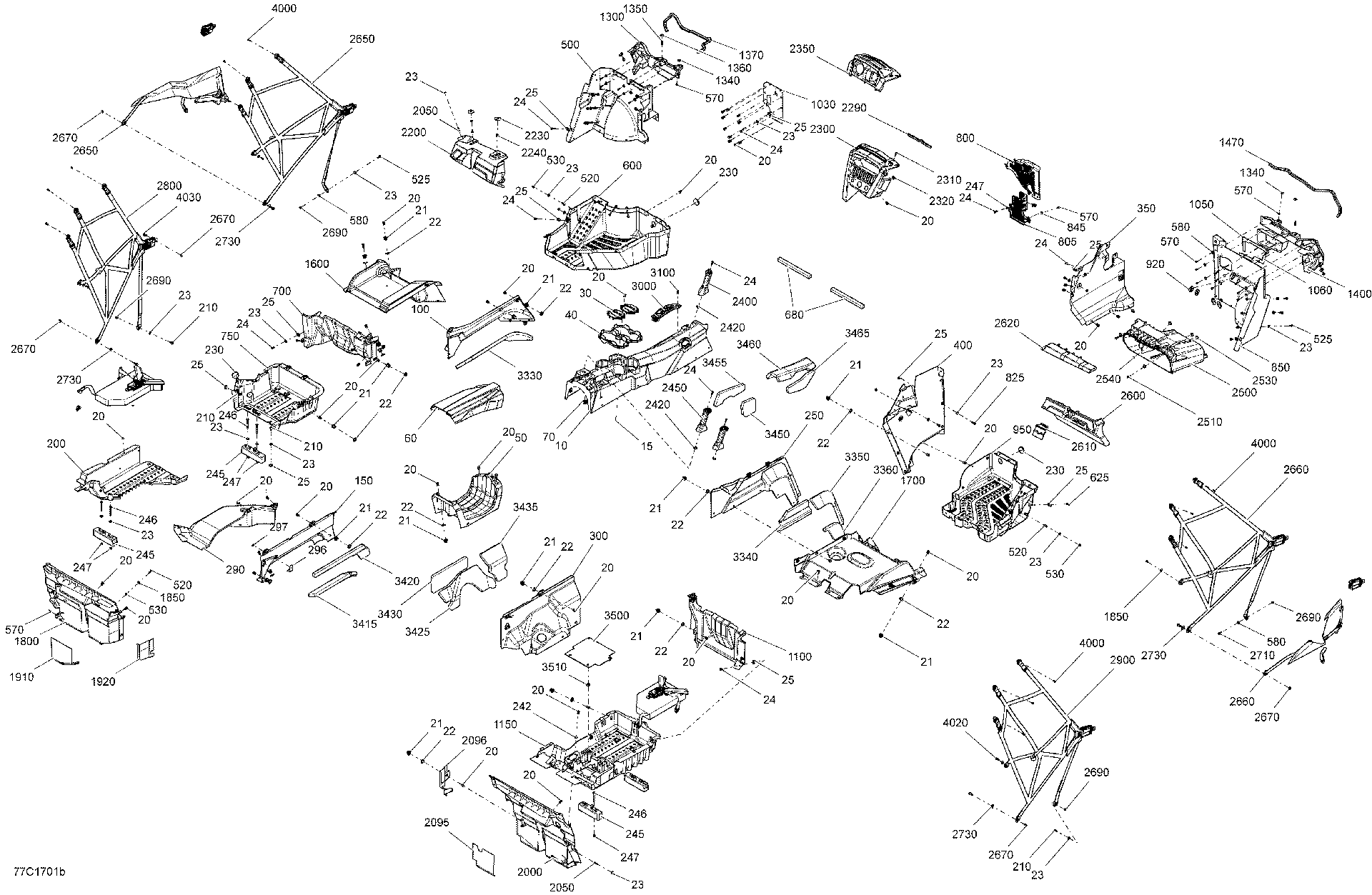 An Image of a Genuine Can-Am Parts Schematic Diagram showing the schematic - CAB INTERIOR - COMMANDER MAX