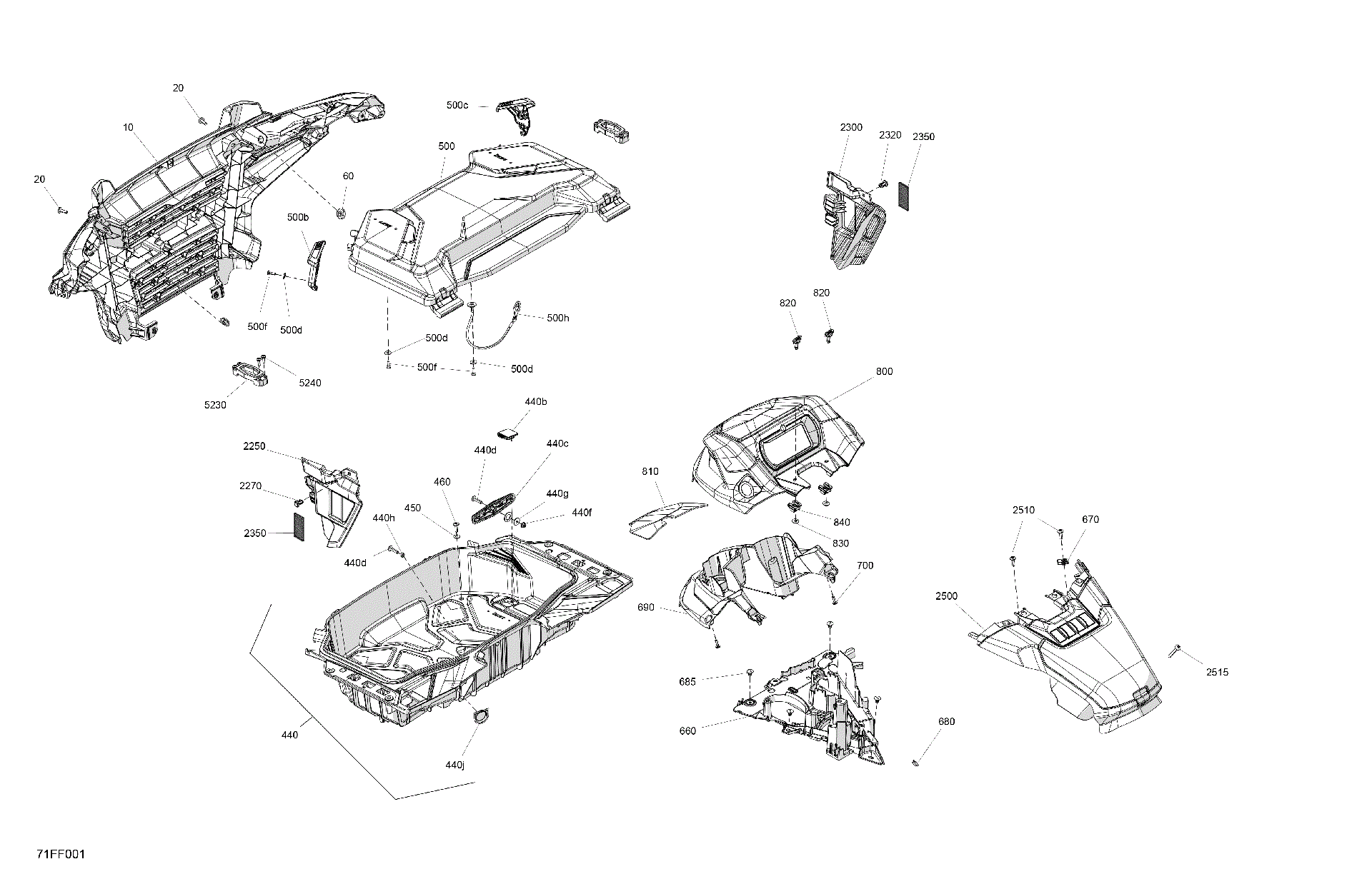 An Image of a Genuine Can-Am Parts Schematic Diagram showing the schematic - BODY - FRONT SECTION