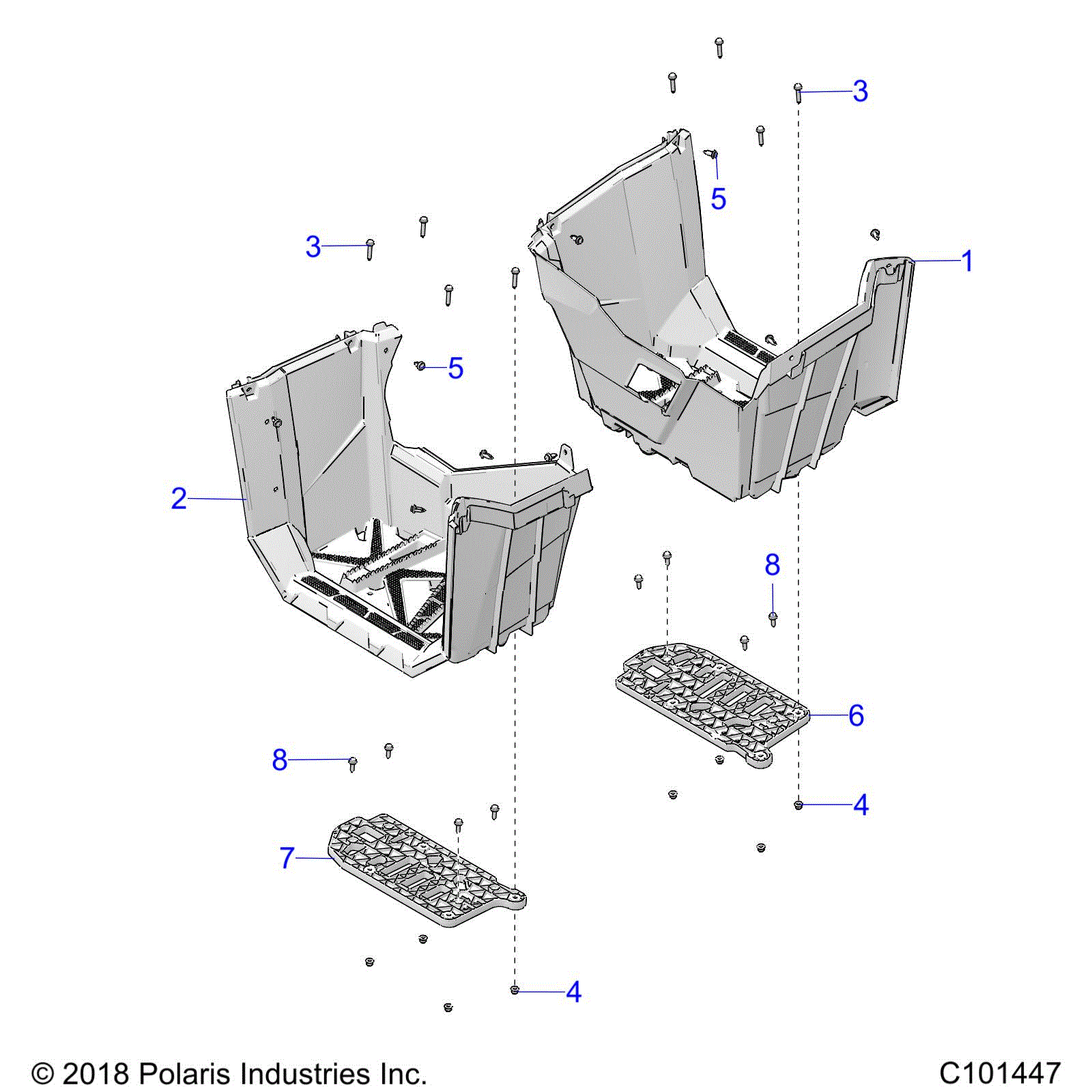 An Image of a Genuine Polaris Parts Schematic Diagram showing the schematic - BODY: FOOTWELLS - 2026 POLARIS SPORTSMAN 850 TRAIL 49