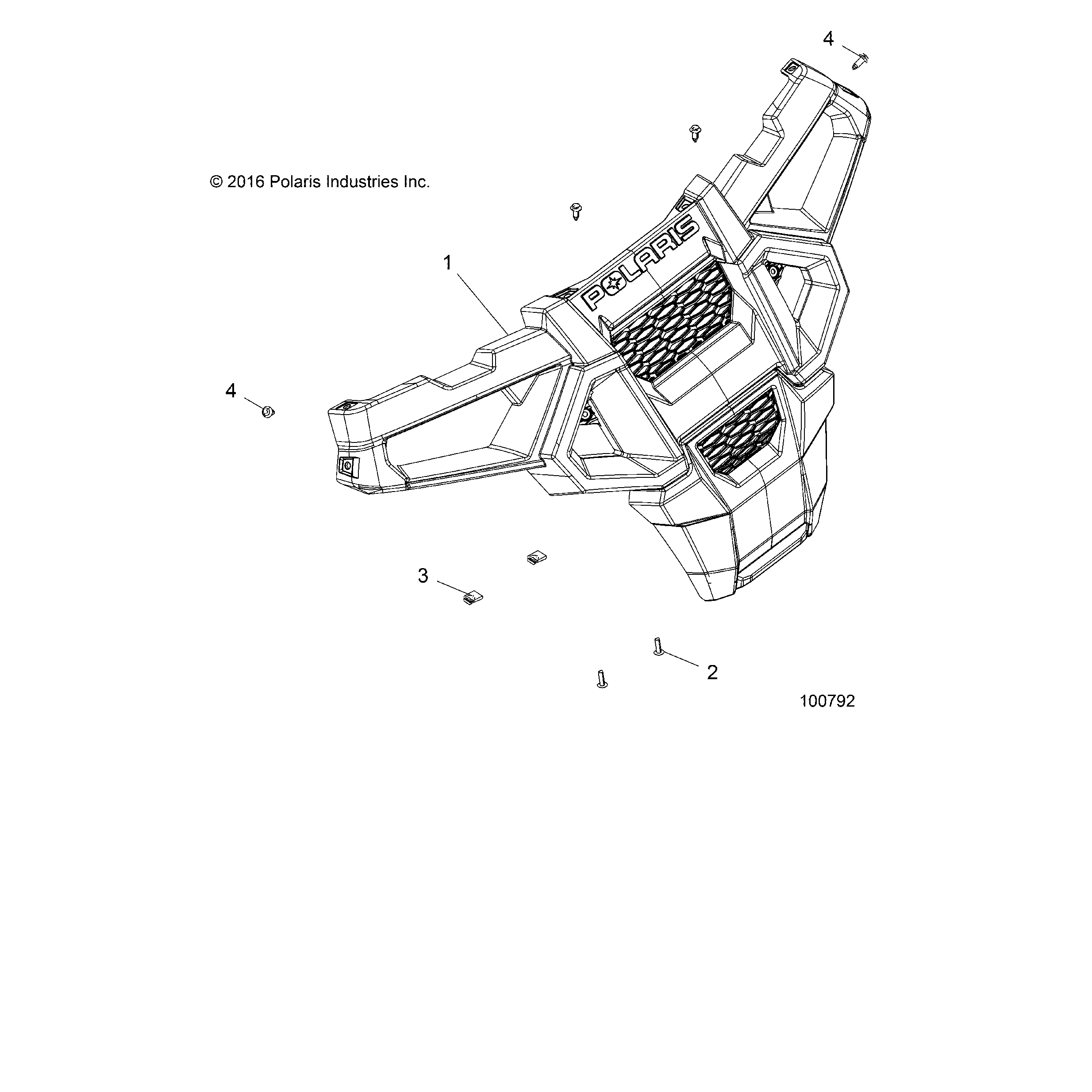 An Image of a Genuine Polaris Parts Schematic Diagram showing the schematic - BODY: BUMPER FRONT - 2018 POLARIS ACE 150 EFI INDY