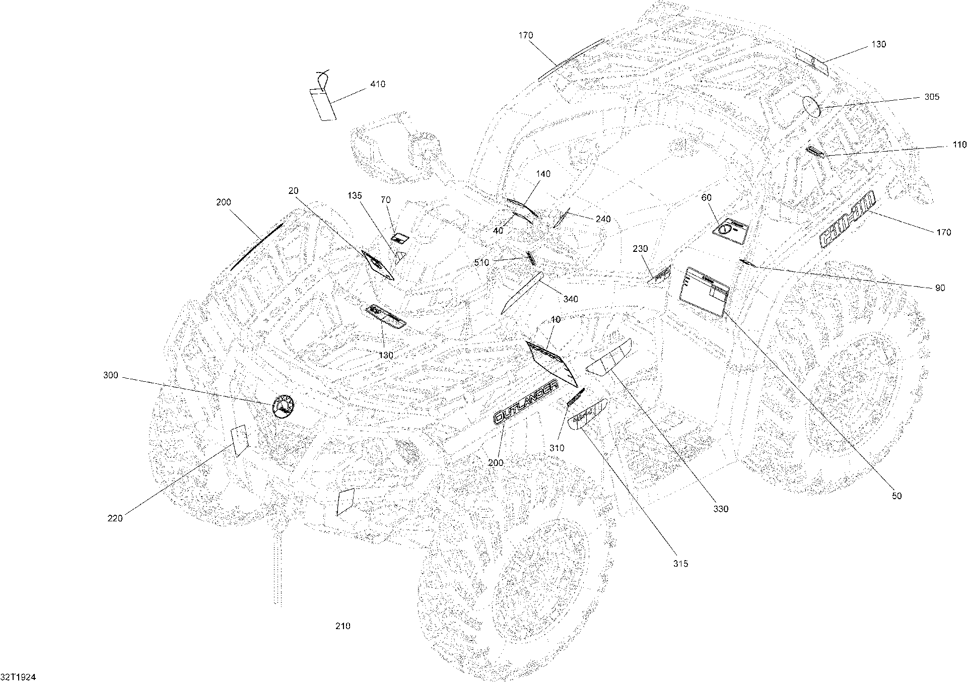 An Image of a Genuine Can-Am Parts Schematic Diagram showing the schematic - DECALS X MR