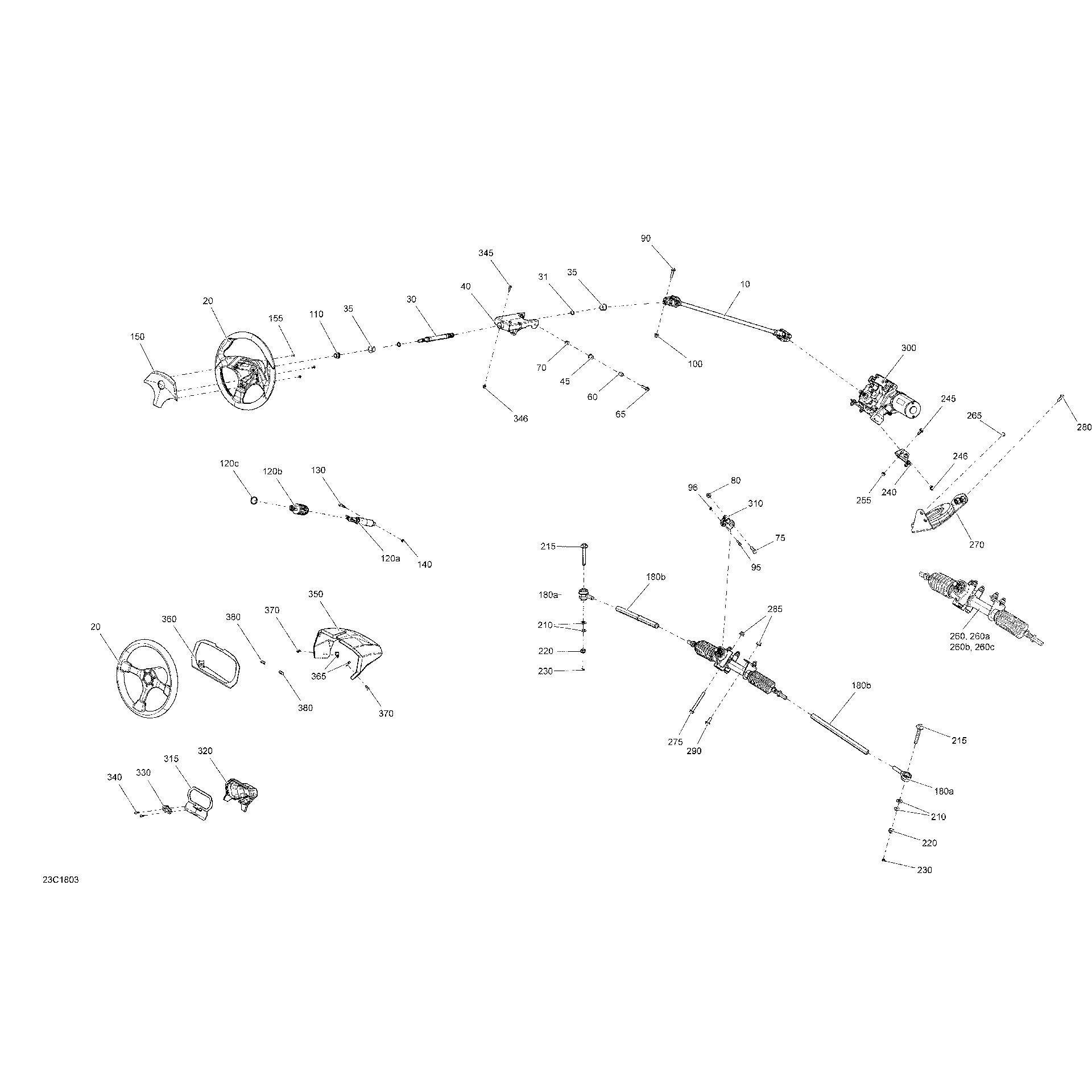 An Image of a Genuine Can-Am Parts Schematic Diagram showing the schematic - STEERING MAVERICK - ALL MODELS EXCEPT PACKAGE XC
