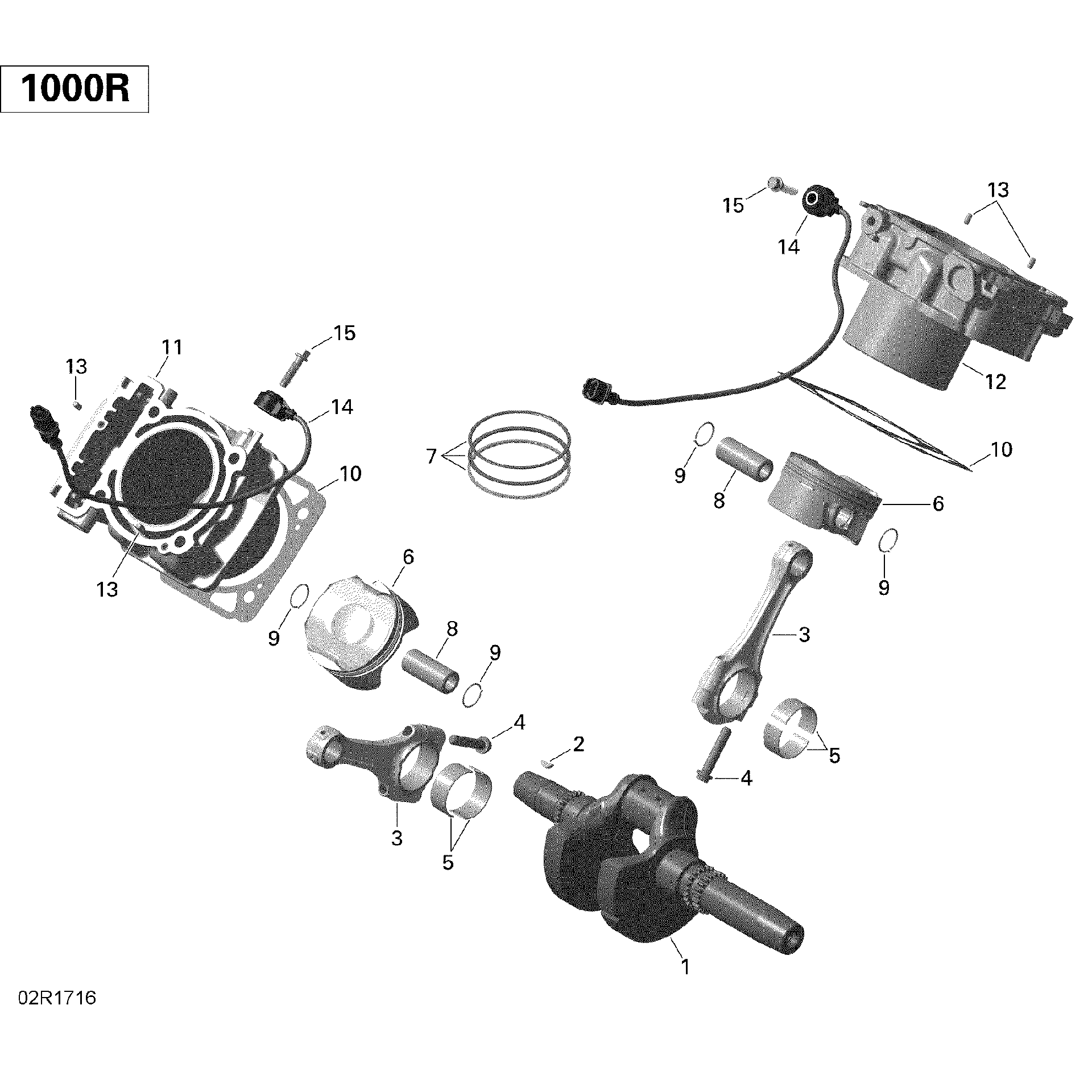 An Image of a Genuine Can-Am Parts Schematic Diagram showing the schematic - CRANKSHAFT PISTON AND CYLINDER - 1000R
