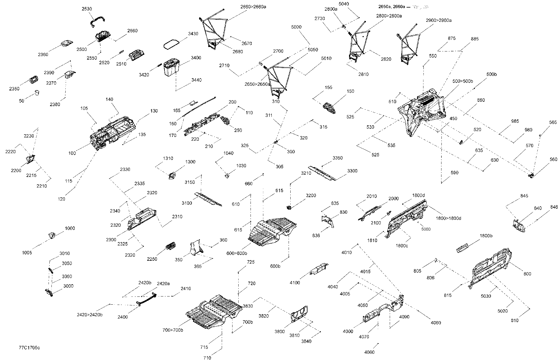 An Image of a Genuine Can-Am Parts Schematic Diagram showing the schematic - CAB INTERIOR - ALL MODELS