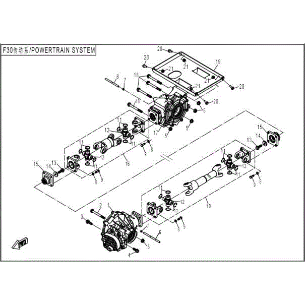 An Image of a Genuine CFMOTO Parts Schematic Diagram showing the schematic - POWERTRAIN SYSTEM - 2016 CFMOTO UFORCE 800