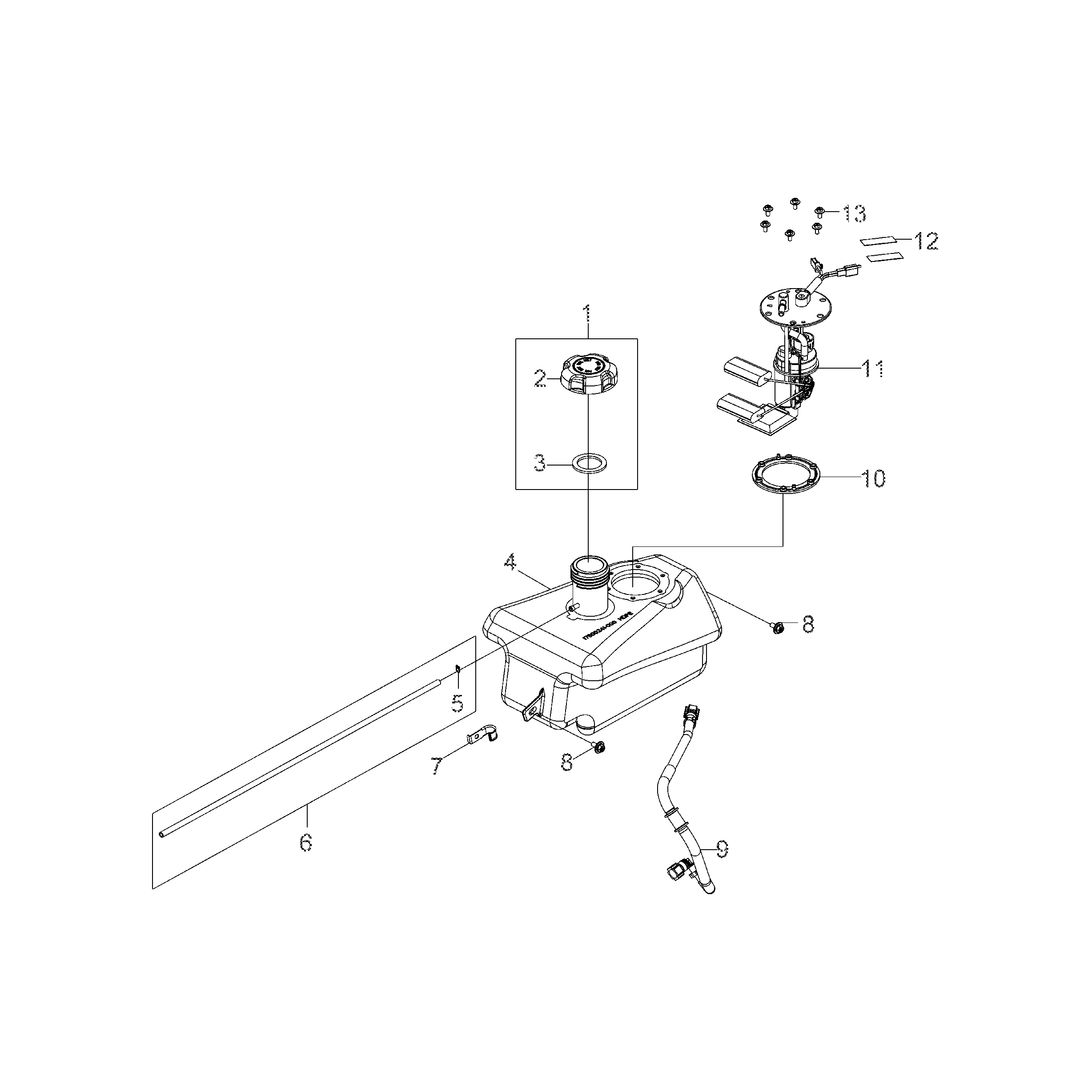 An Image of a Genuine Polaris Parts Schematic Diagram showing the schematic - BODY: FUEL TANK and HOSES - 2016 POLARIS SPORTSMAN 110