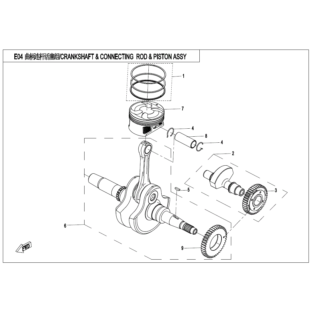 An Image of a Genuine CFMOTO Parts Schematic Diagram showing the schematic - CRANKSHAFT&CONNECTING ROD&PISTON ASSY. - 2020 CFMOTO UFORCE 500