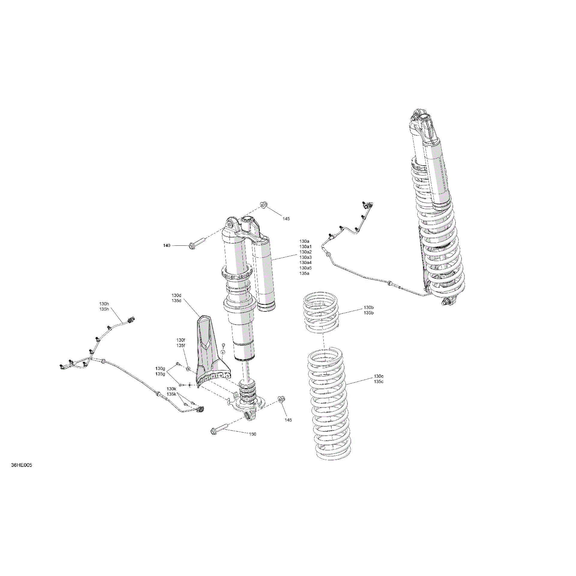 An Image of a Genuine Can-Am Parts Schematic Diagram showing the schematic - SUSPENSION - REAR SHOCKS