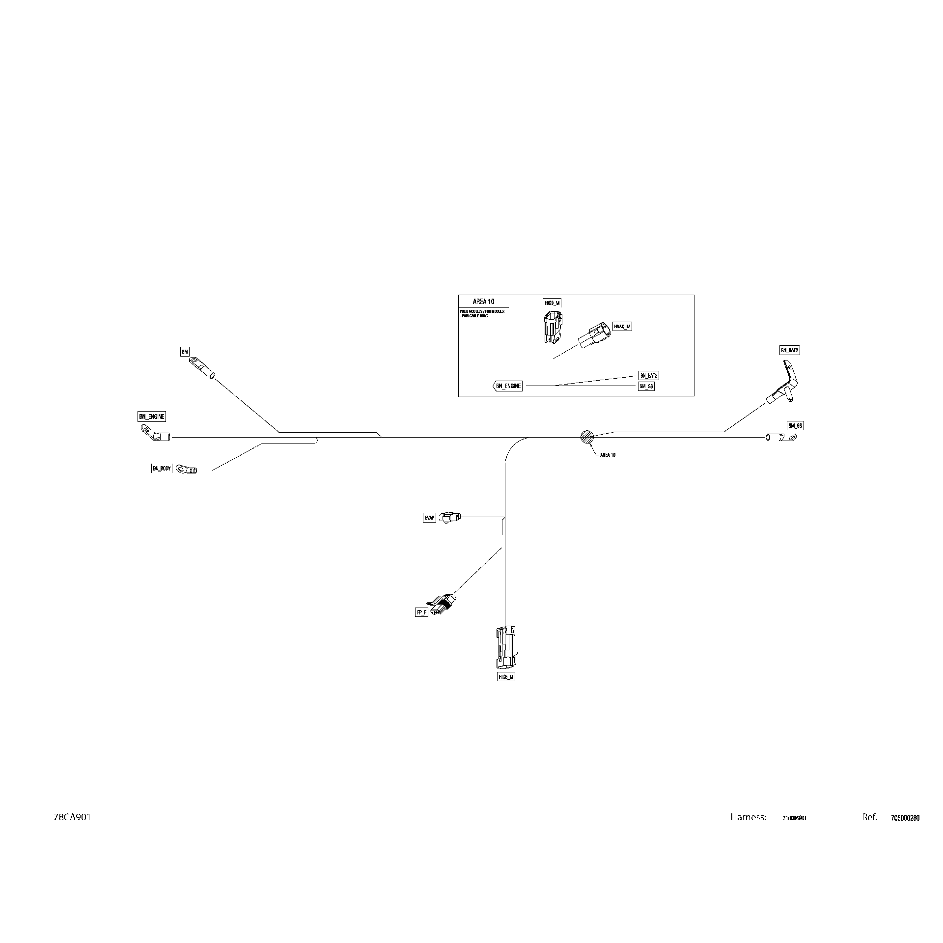 An Image of a Genuine Can-Am Parts Schematic Diagram showing the schematic - ELECTRIC - WIRING HARNESS VOLTAGE REGULATOR - 710006901
