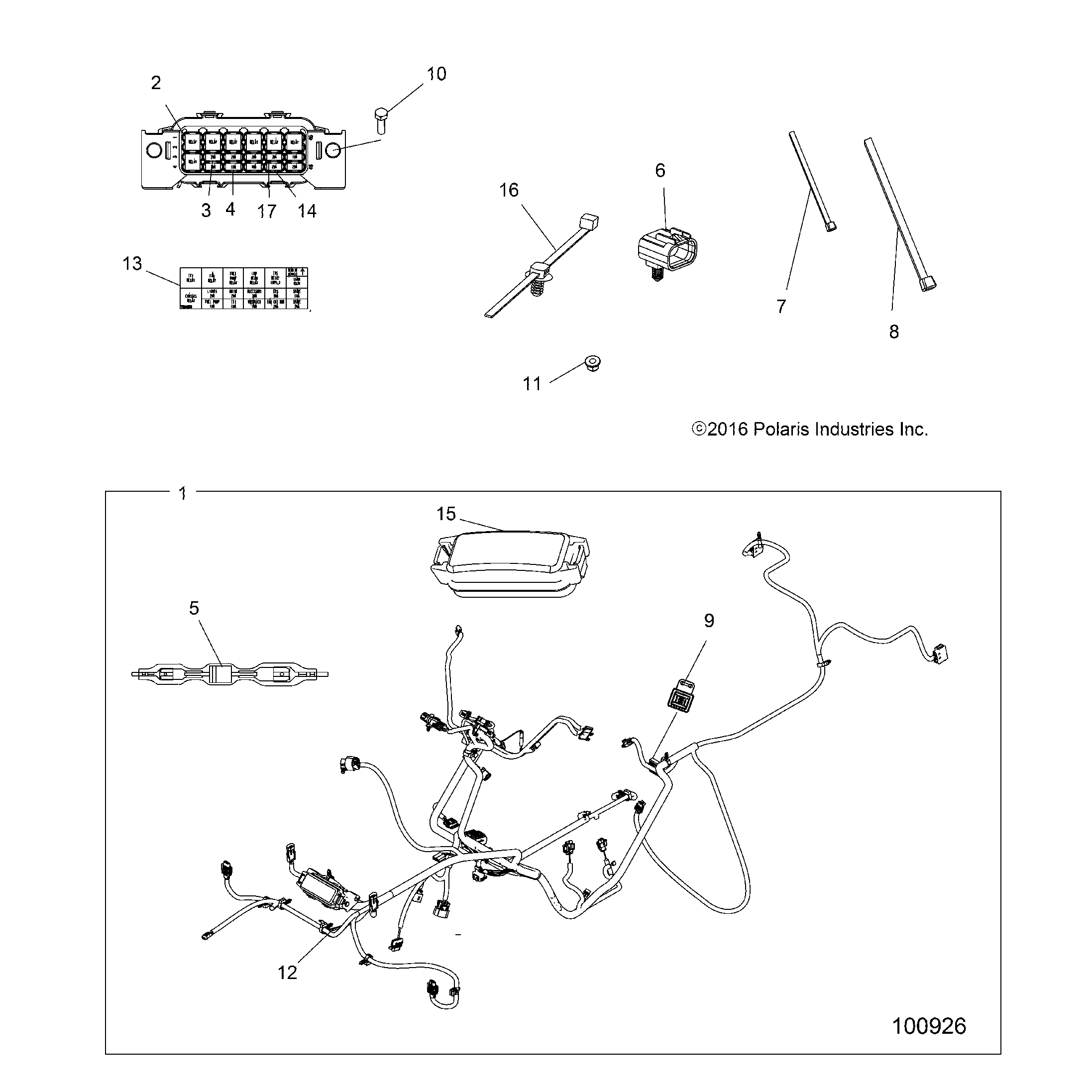 An Image of a Genuine Polaris Parts Schematic Diagram showing the schematic - ELECTRICAL: HARNESS - 2017 POLARIS SPORTSMAN 1000 HIGH LIFTER