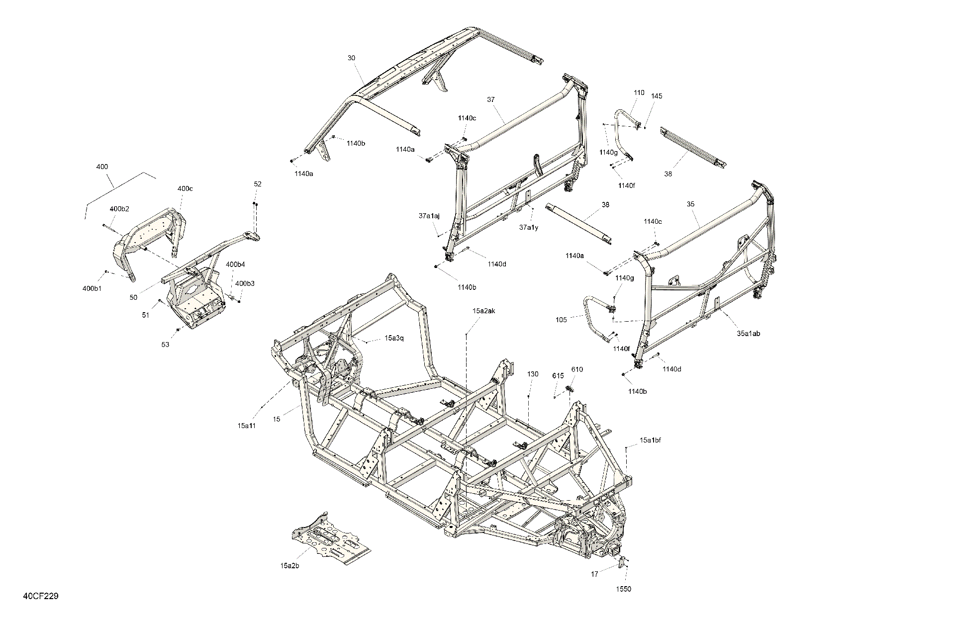 An Image of a Genuine Can-Am Parts Schematic Diagram showing the schematic - FRAME - SYSTEM
