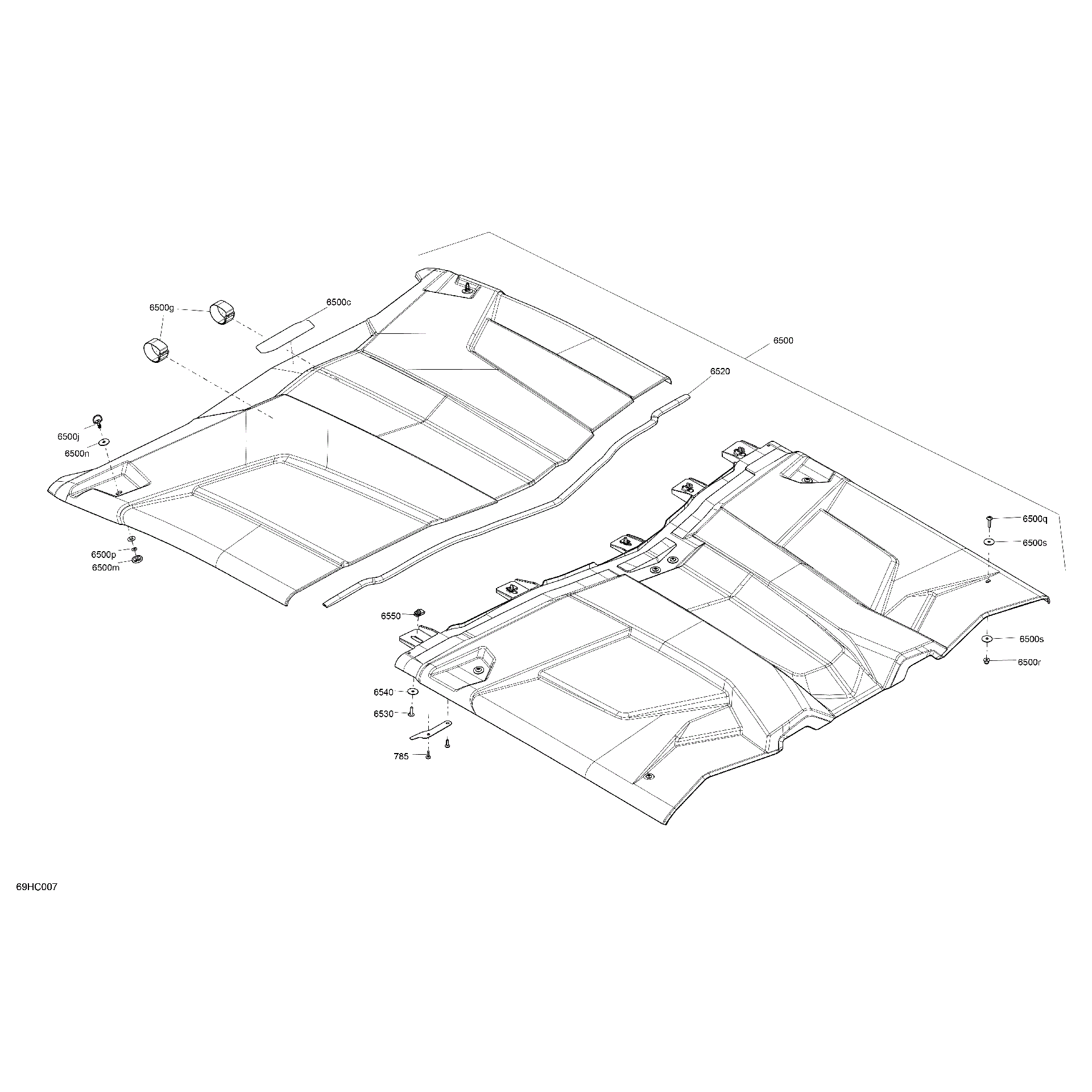 An Image of a Genuine Can-Am Parts Schematic Diagram showing the schematic - BODY - ROOF