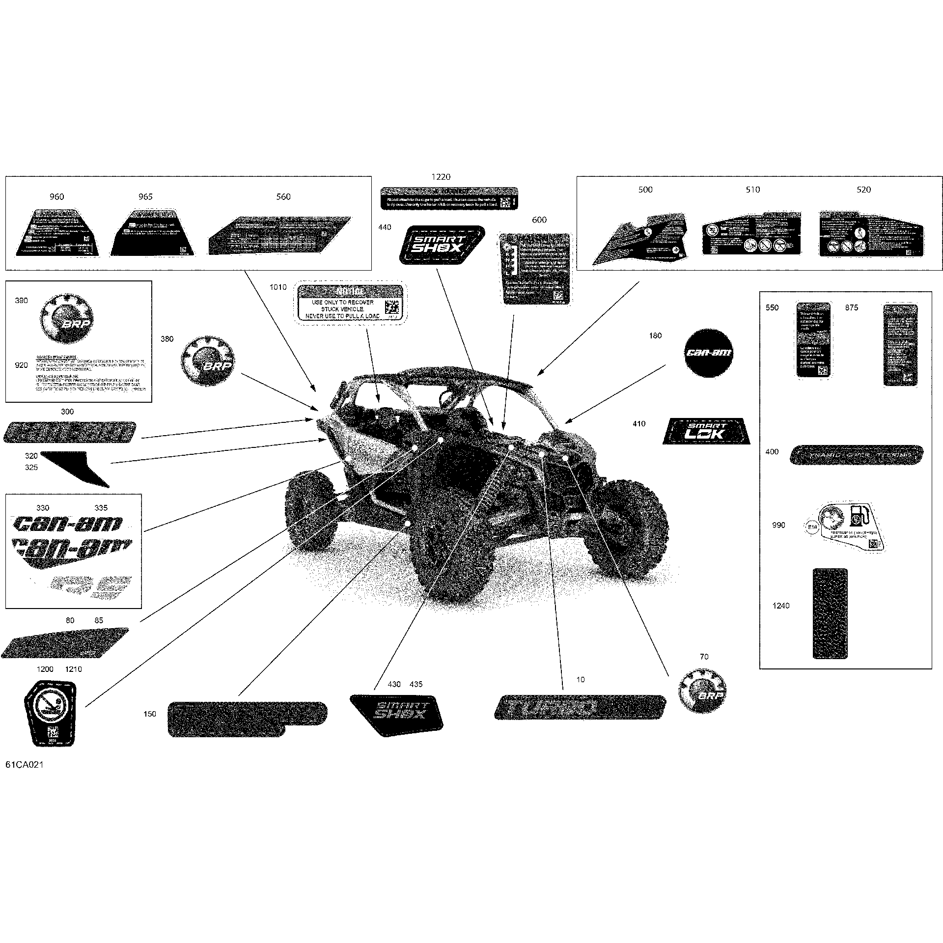 An Image of a Genuine Can-Am Parts Schematic Diagram showing the schematic - BODY - DECALS - X RS