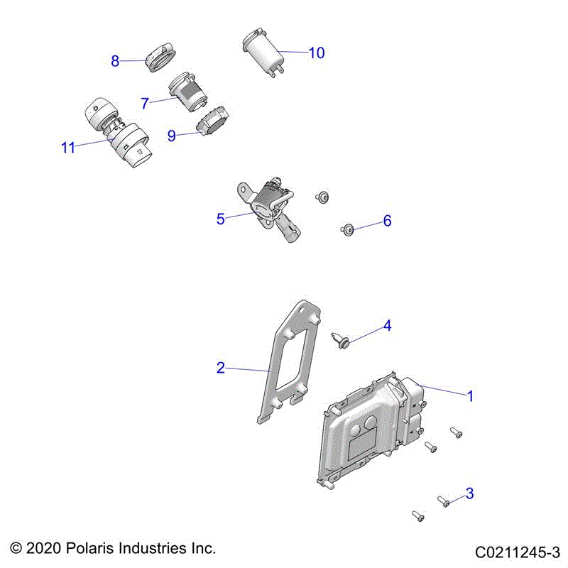 An Image of a Genuine Polaris Parts Schematic Diagram showing the schematic - ELECTRICAL: SWITCHES SENSORS and ECM - 2021 POLARIS SPORTSMAN 570