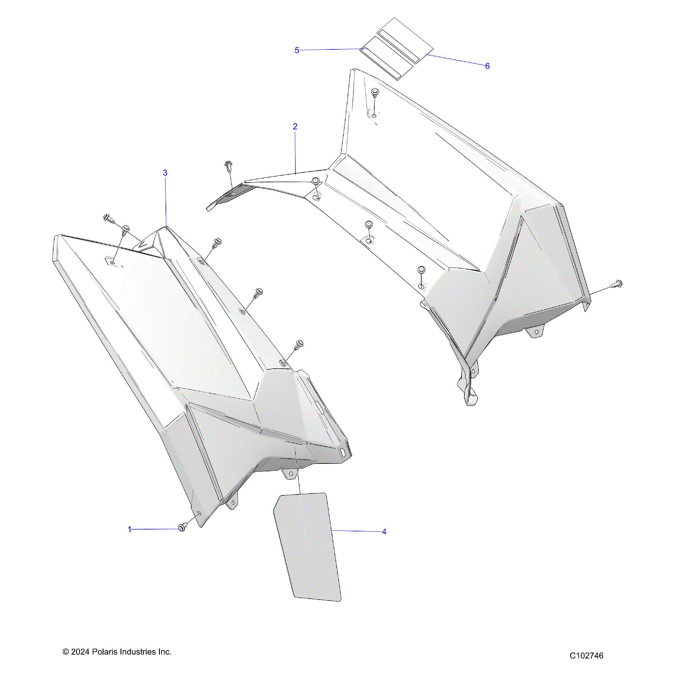 An Image of a Genuine Polaris Parts Schematic Diagram showing the schematic - BODY: REAR CAB - 2026 POLARIS SCRAMBLER 850 48"