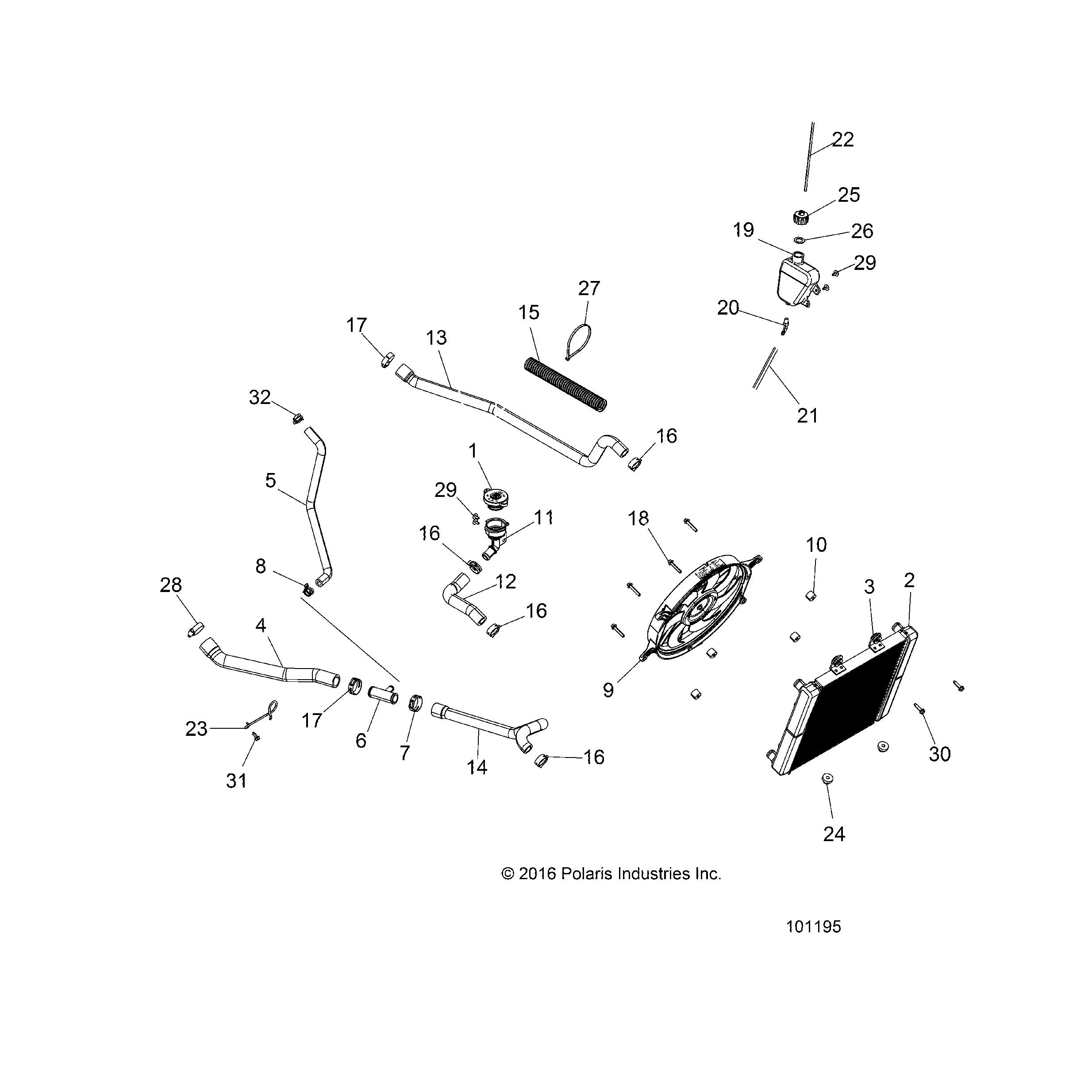 An Image of a Genuine Polaris Parts Schematic Diagram showing the schematic - ENGINE: COOLING SYSTEM - 2020 POLARIS SPORTSMAN 450 HO UTILITY