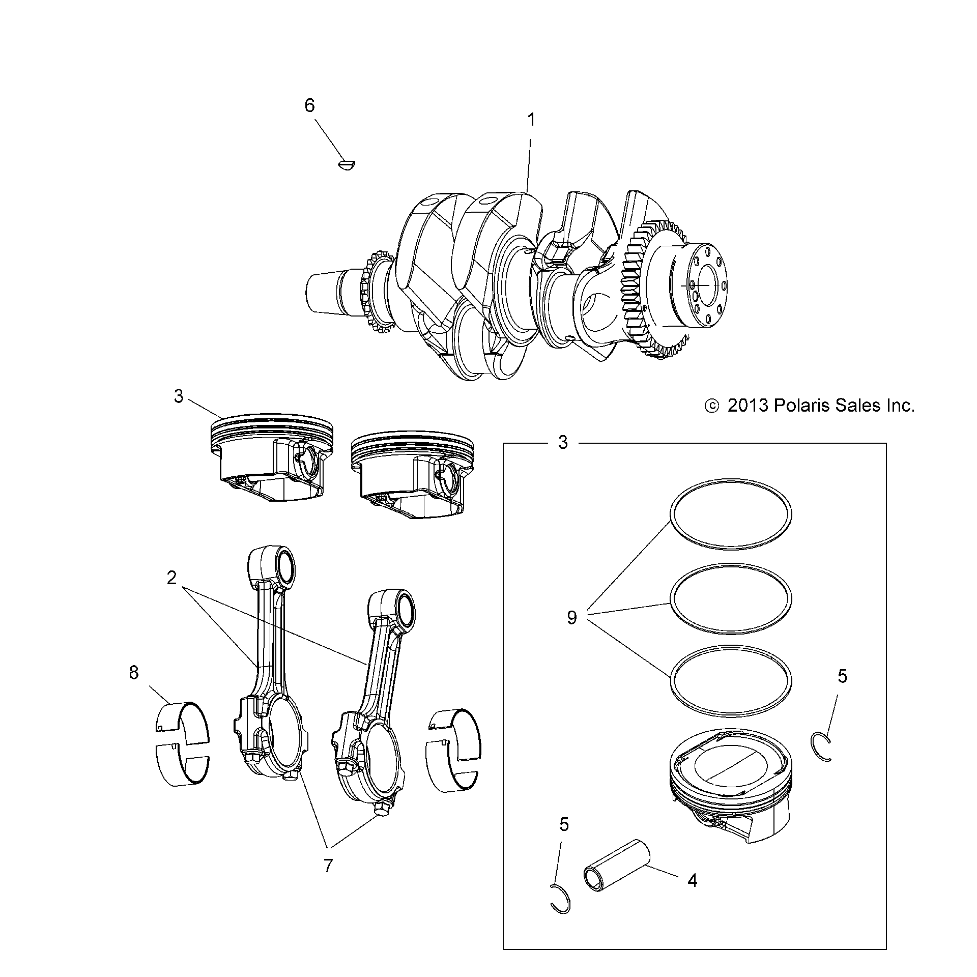 An Image of a Genuine Polaris Parts Schematic Diagram showing the schematic - ENGINE: CRANKSHAFT and PISTON - 2018 POLARIS SCRAMBLER XP 1000