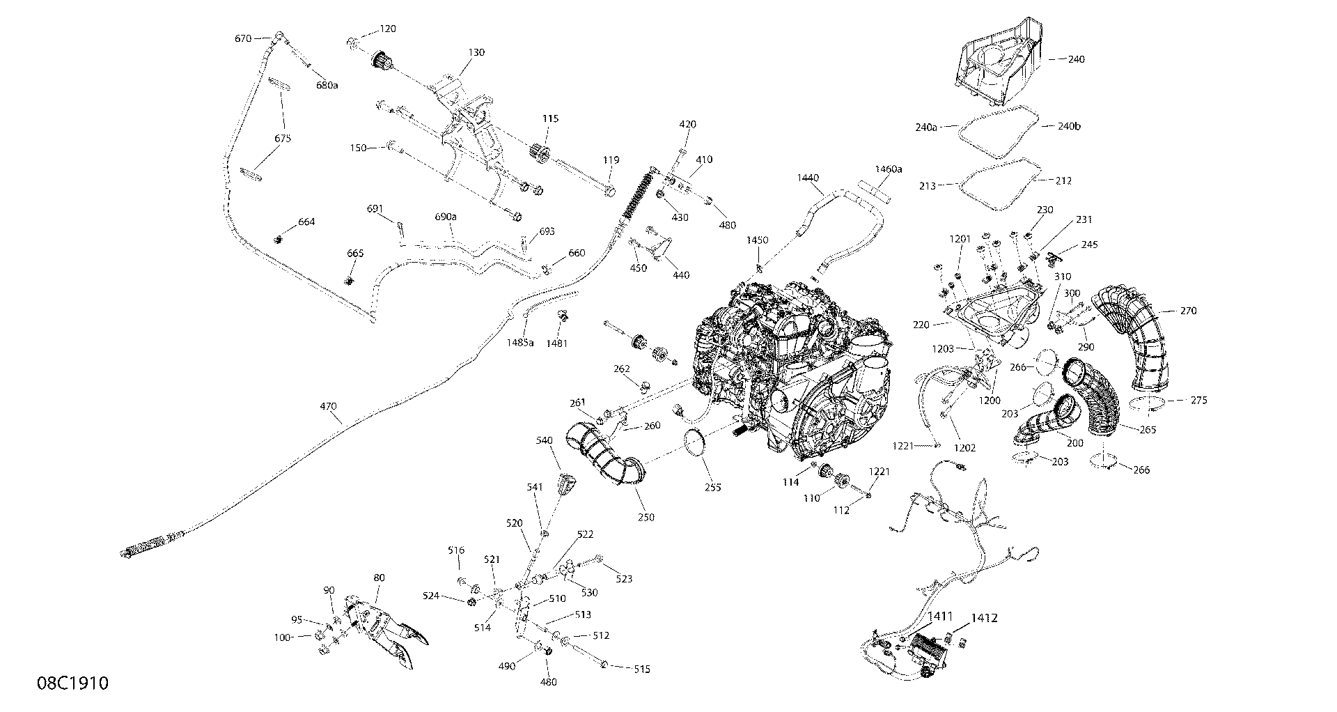 An Image of a Genuine Can-Am Parts Schematic Diagram showing the schematic - ENGINE - TURBO R