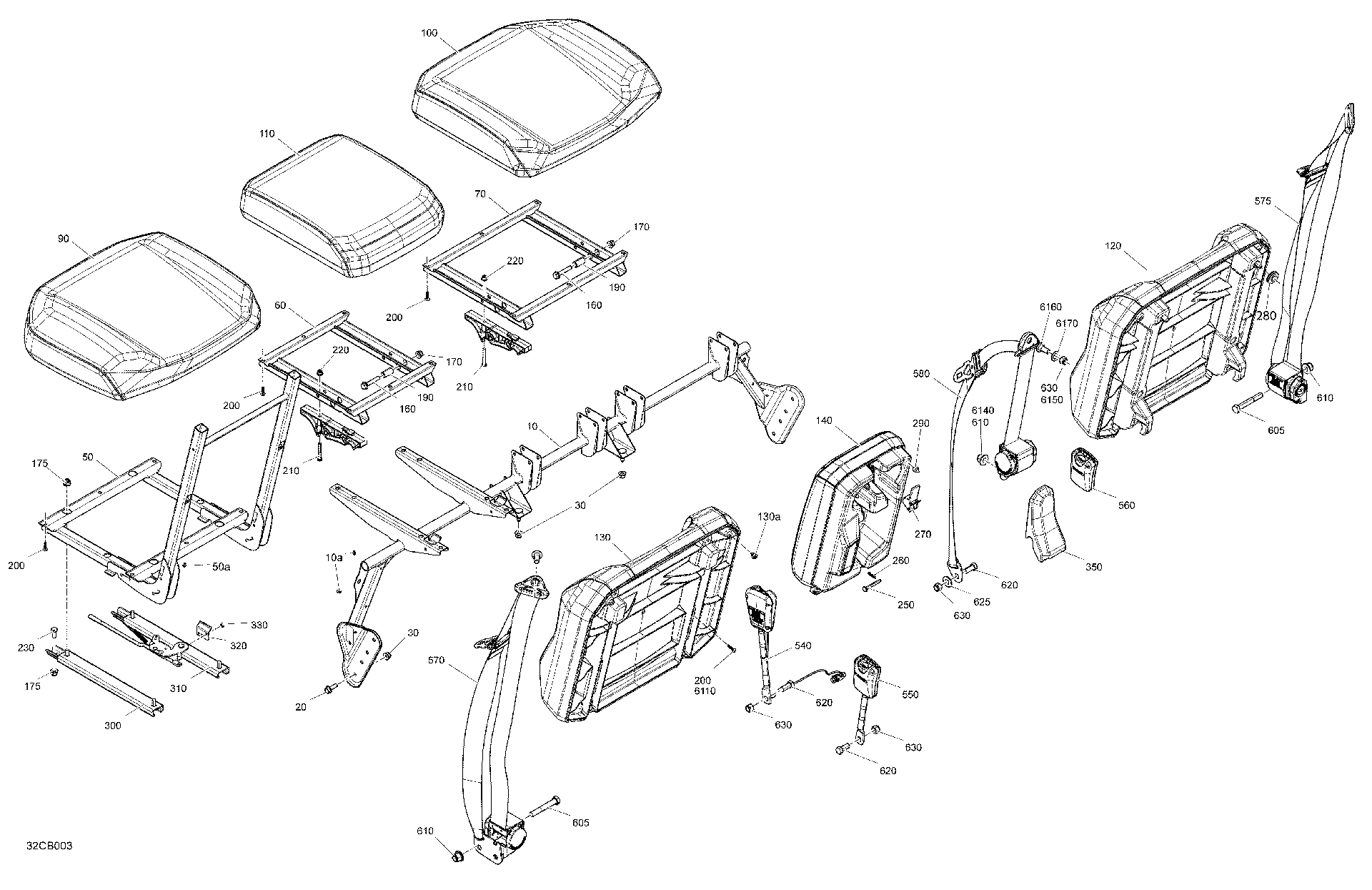 An Image of a Genuine Can-Am Parts Schematic Diagram showing the schematic - BODY - SEAT - FRONT SECTION