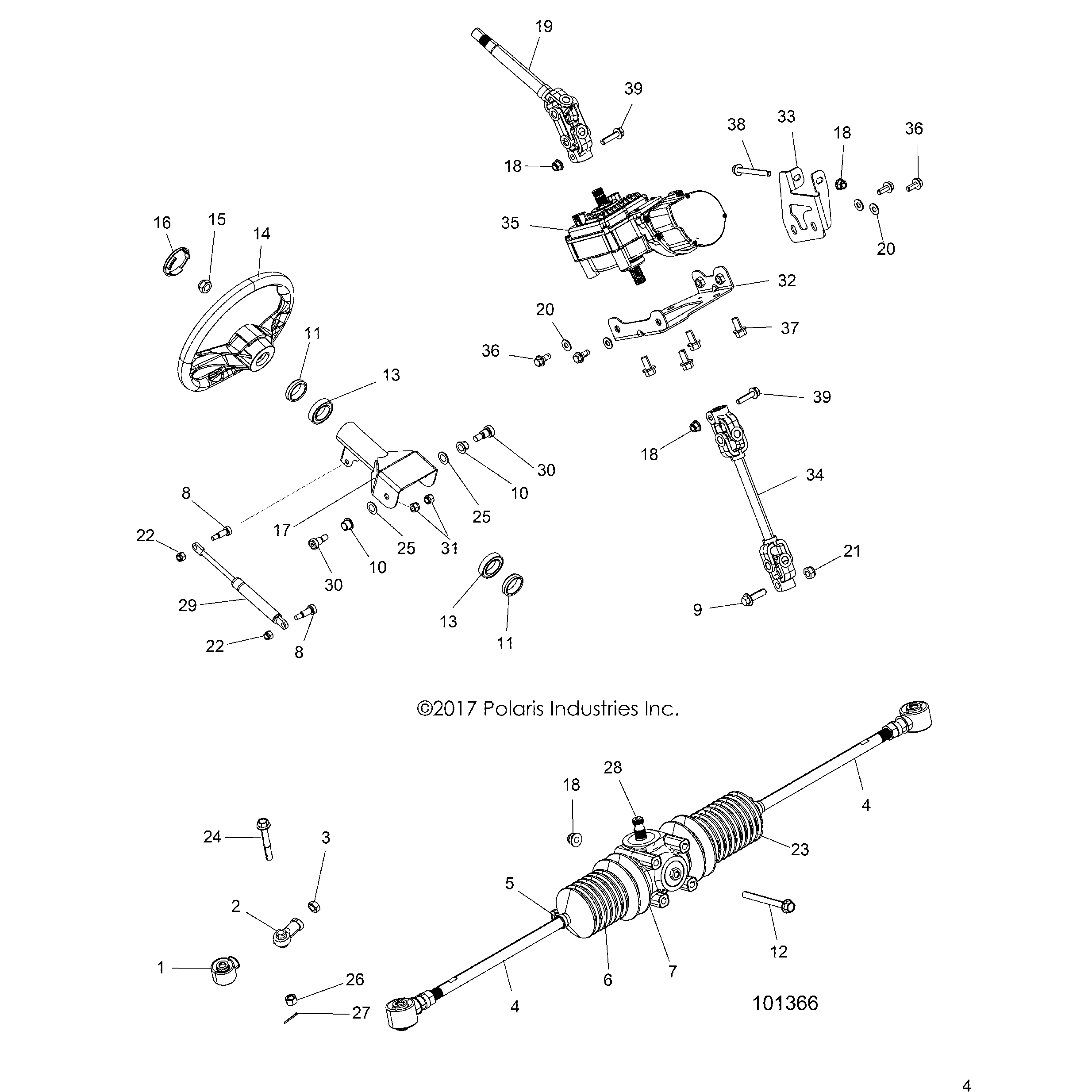 An Image of a Genuine Polaris Parts Schematic Diagram showing the schematic - STEERING: STEERING ASM. - 2018 POLARIS ACE 570