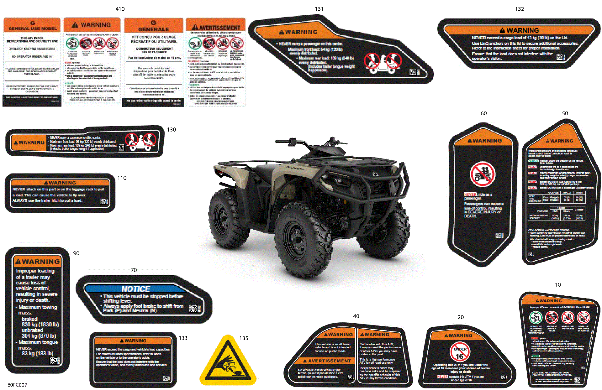 An Image of a Genuine Can-Am Parts Schematic Diagram showing the schematic - BODY - WARNING DECALS