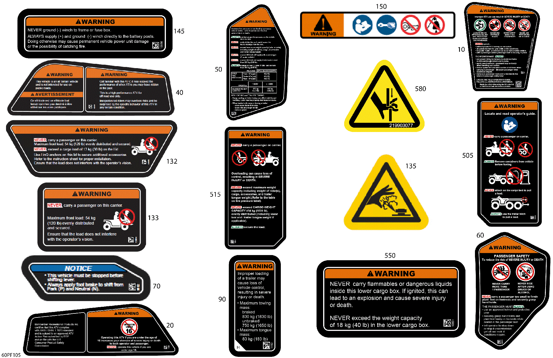 An Image of a Genuine Can-Am Parts Schematic Diagram showing the schematic - BODY - WARNING DECALS