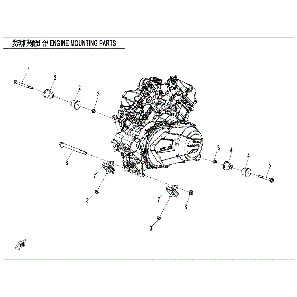 An Image of a Genuine CFMOTO Parts Schematic Diagram showing the schematic - ENGINE MOUNTING PARTS(2) - 2022 CFMOTO UFORCE 1000