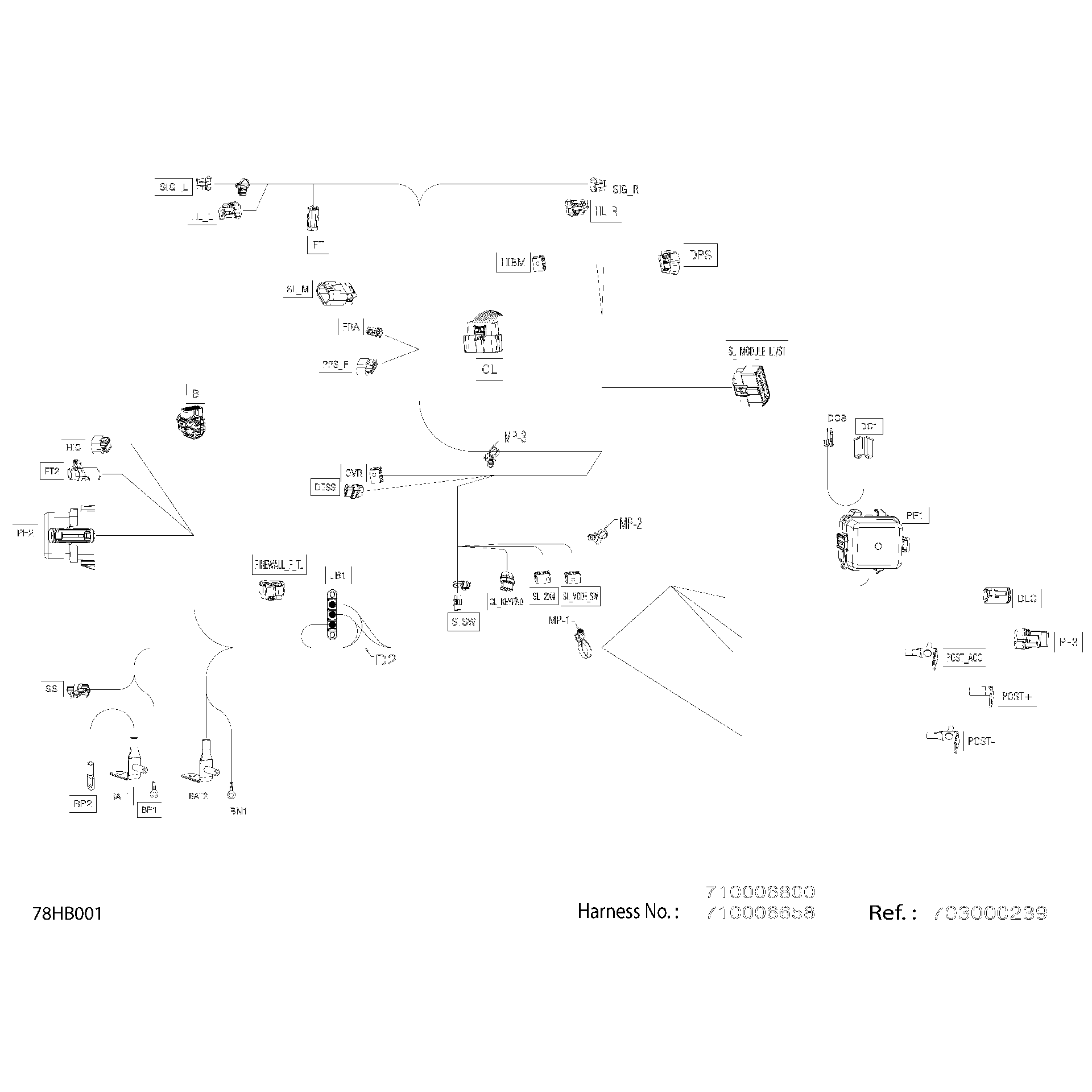 An Image of a Genuine Can-Am Parts Schematic Diagram showing the schematic - ELECTRIC - MAIN HARNESS - 710006658