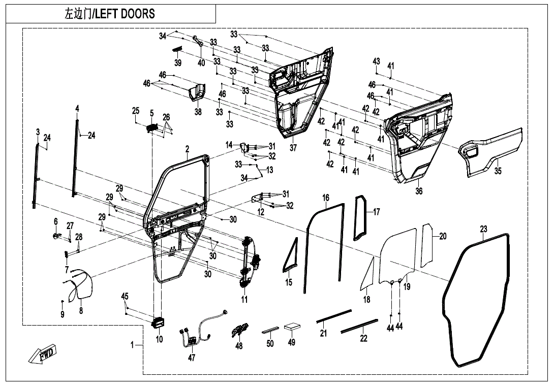 Exploded technical diagram showing the Top Roof Rear Seal Sponge by CF Moto, with numbered parts and English-Chinese labels—perfect for sourcing OEM or genuine replacements from Witchdoctors.com.