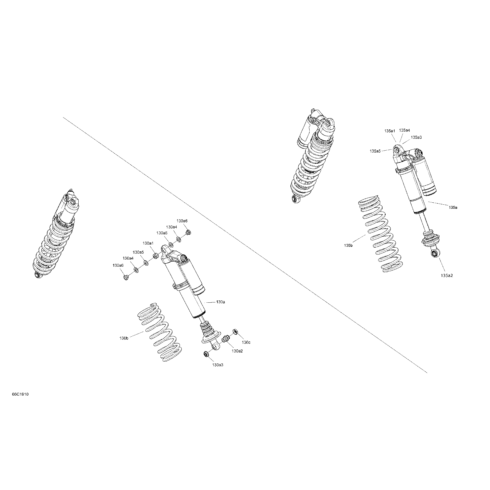 An Image of a Genuine Can-Am Parts Schematic Diagram showing the schematic - SHOCKS - PACKAGES X MR & X RC