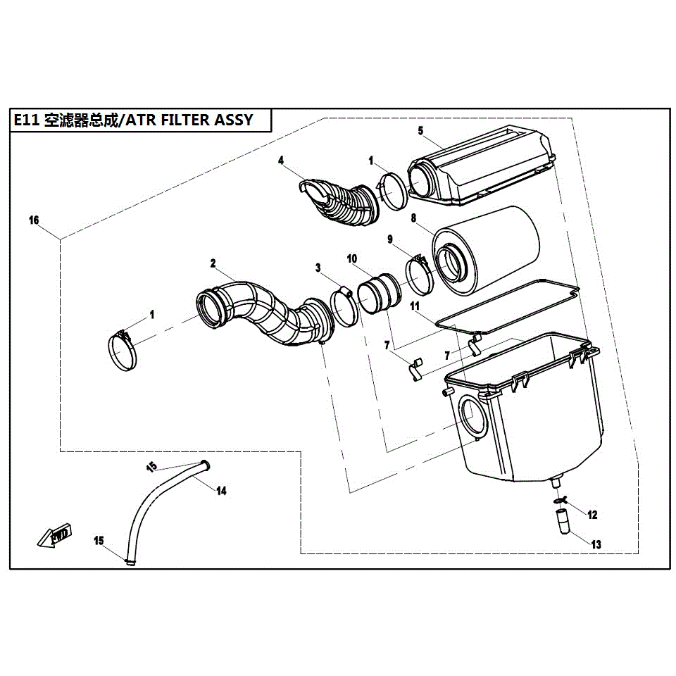 An Image of a genuine CFMOTO Parts Schematic Diagram showing the group - AIR FILTER ASSY - OLD - 2017 CFMOTO CFORCE 400