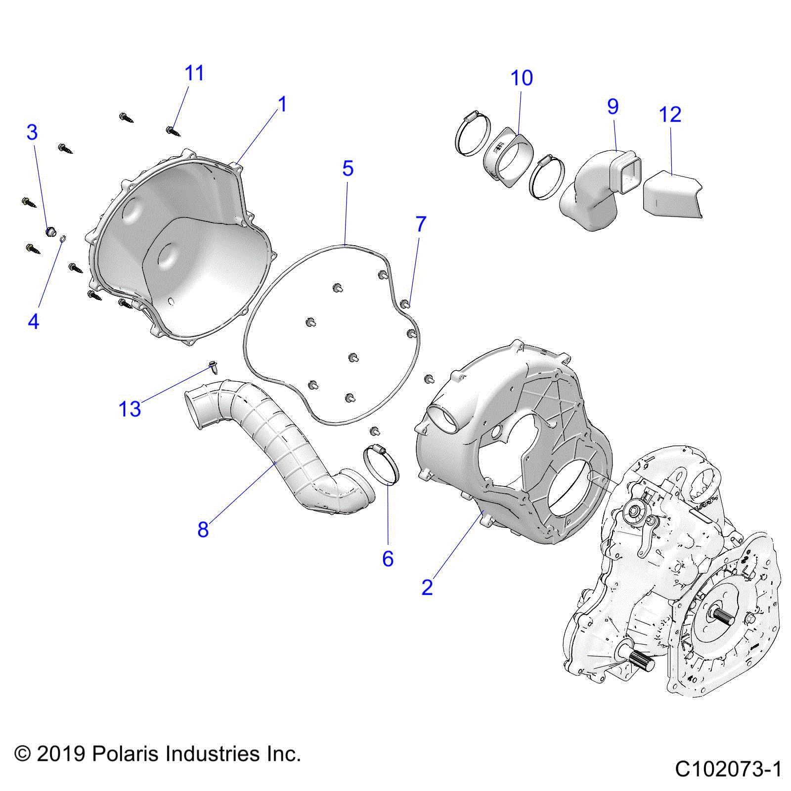 An Image of a Genuine Polaris Parts Schematic Diagram showing the schematic - BODY: CLUTCH COVER - 2024 POLARIS SCRAMBLER XP 1000 55" 49S