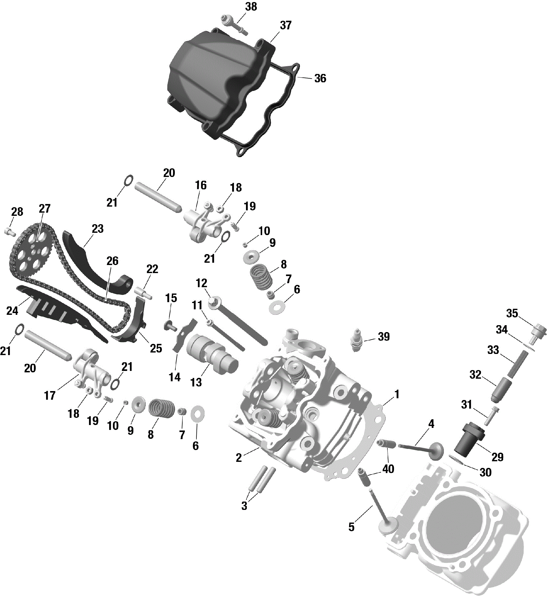 An Image of a Genuine Can-Am Parts Schematic Diagram showing the schematic - ROTAX - FRONT CYLINDER HEAD