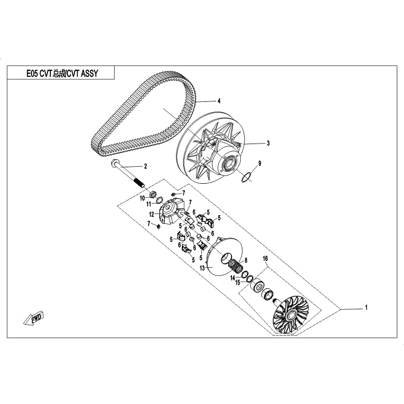 An Image of a Genuine CFMOTO Parts Schematic Diagram showing the schematic - CVT ASSY. - 2018 CFMOTO UFORCE 500