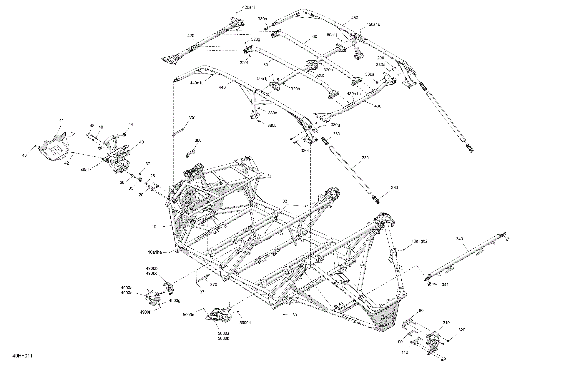 An Image of a Genuine Can-Am Parts Schematic Diagram showing the schematic - FRAME - SYSTEM