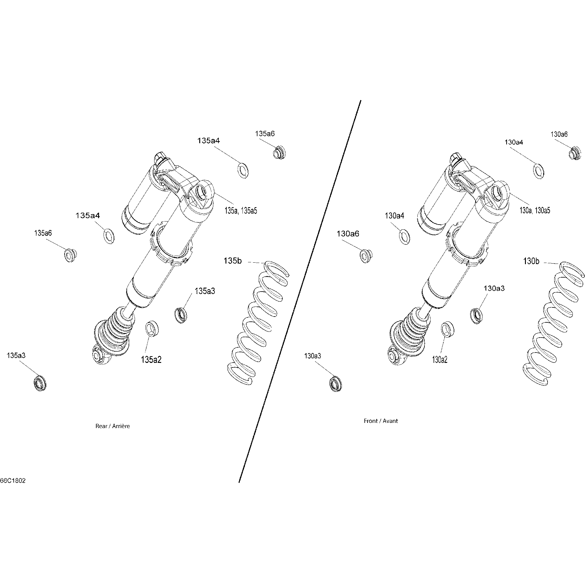An Image of a Genuine Can-Am Parts Schematic Diagram showing the schematic - SHOCKS - LTD