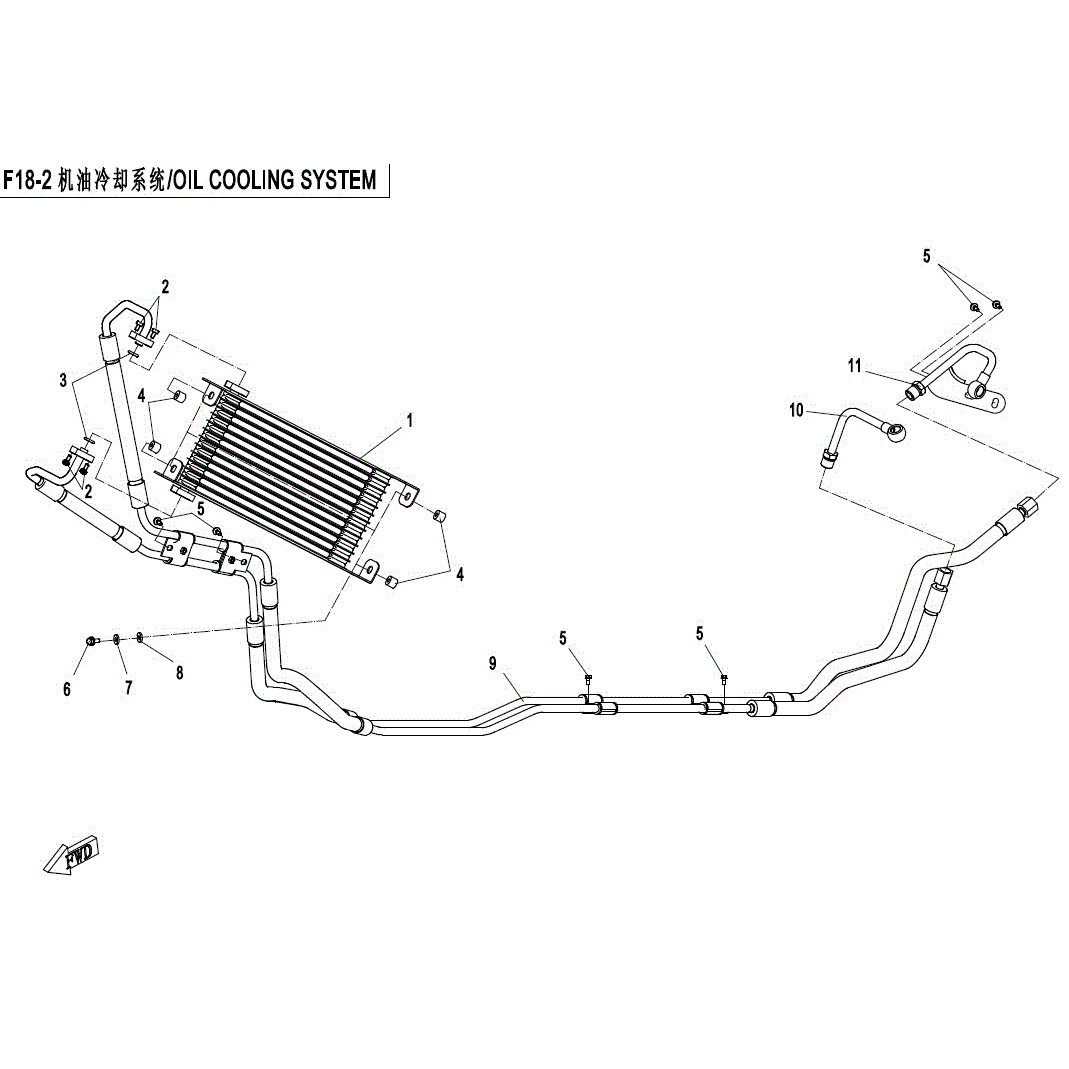 An Image of a Genuine CFMOTO Parts Schematic Diagram showing the schematic - OIL COOLING SYSTEM - 2017 CFMOTO ZFORCE 800 Trail