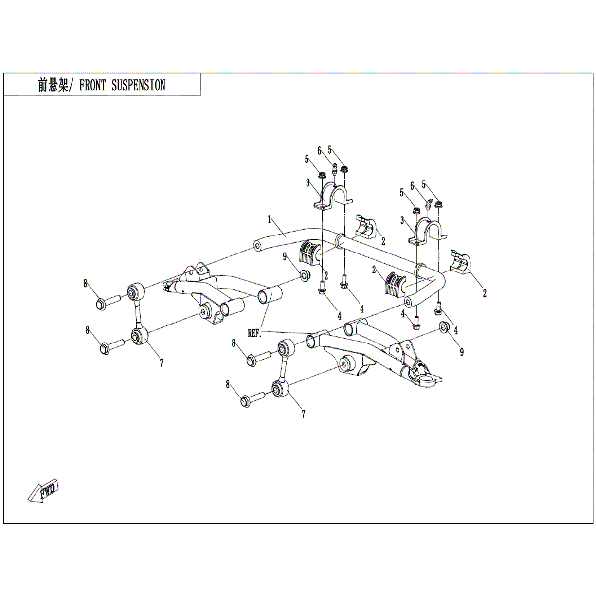 An Image of a Genuine CFMOTO Parts Schematic Diagram showing the schematic - FRONT SWAY BAR - 2023 CFMOTO ZFORCE 800 Trail