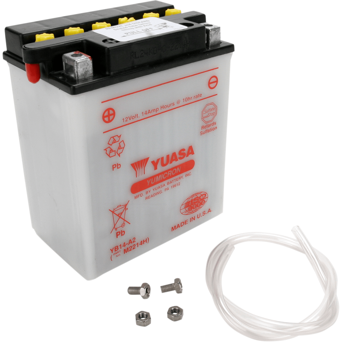 Conventional Battery 12 V By Yuasa YUAM2214HIND Conventional Acid Battery YB14-A2 Parts Unlimited Drop Ship