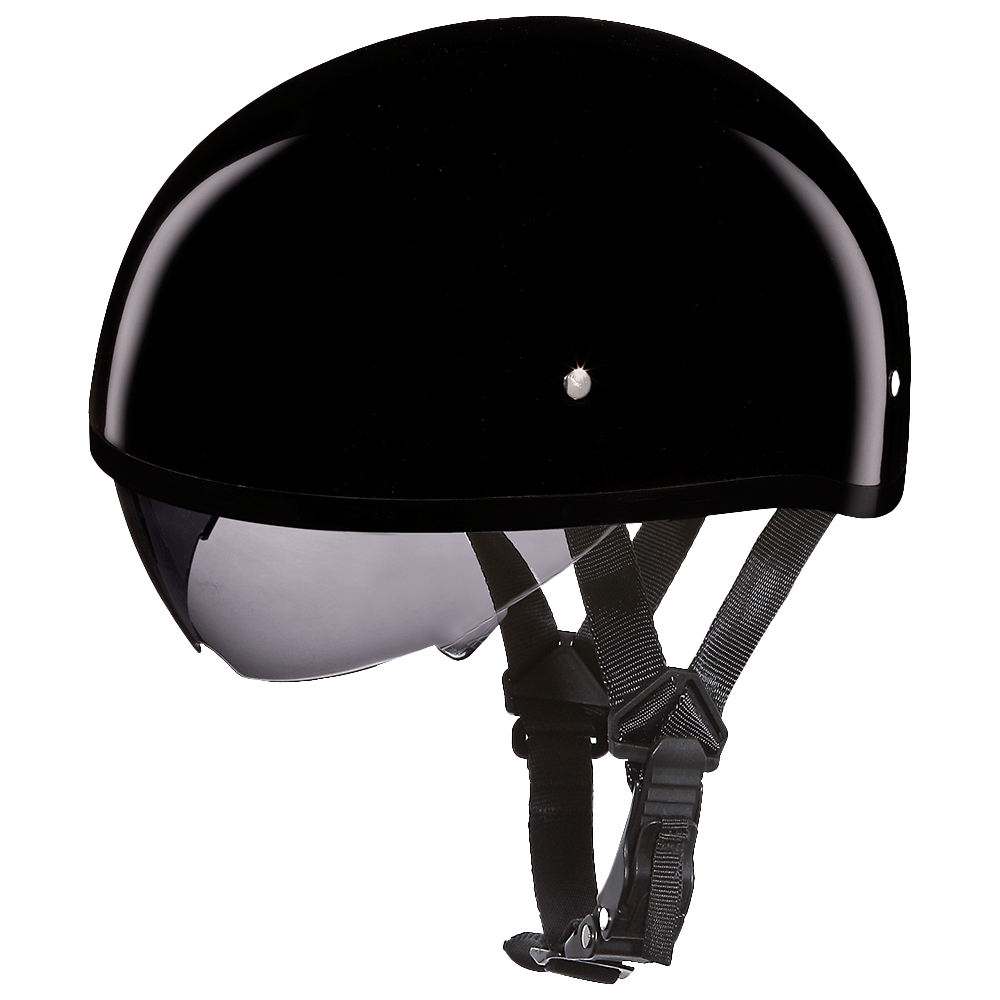 D.O.T. Daytona Skull Cap Helmet W/ Inner Shield- Hi-Gloss Black by Daytona Helmets DS8-A-XS Half Helmet